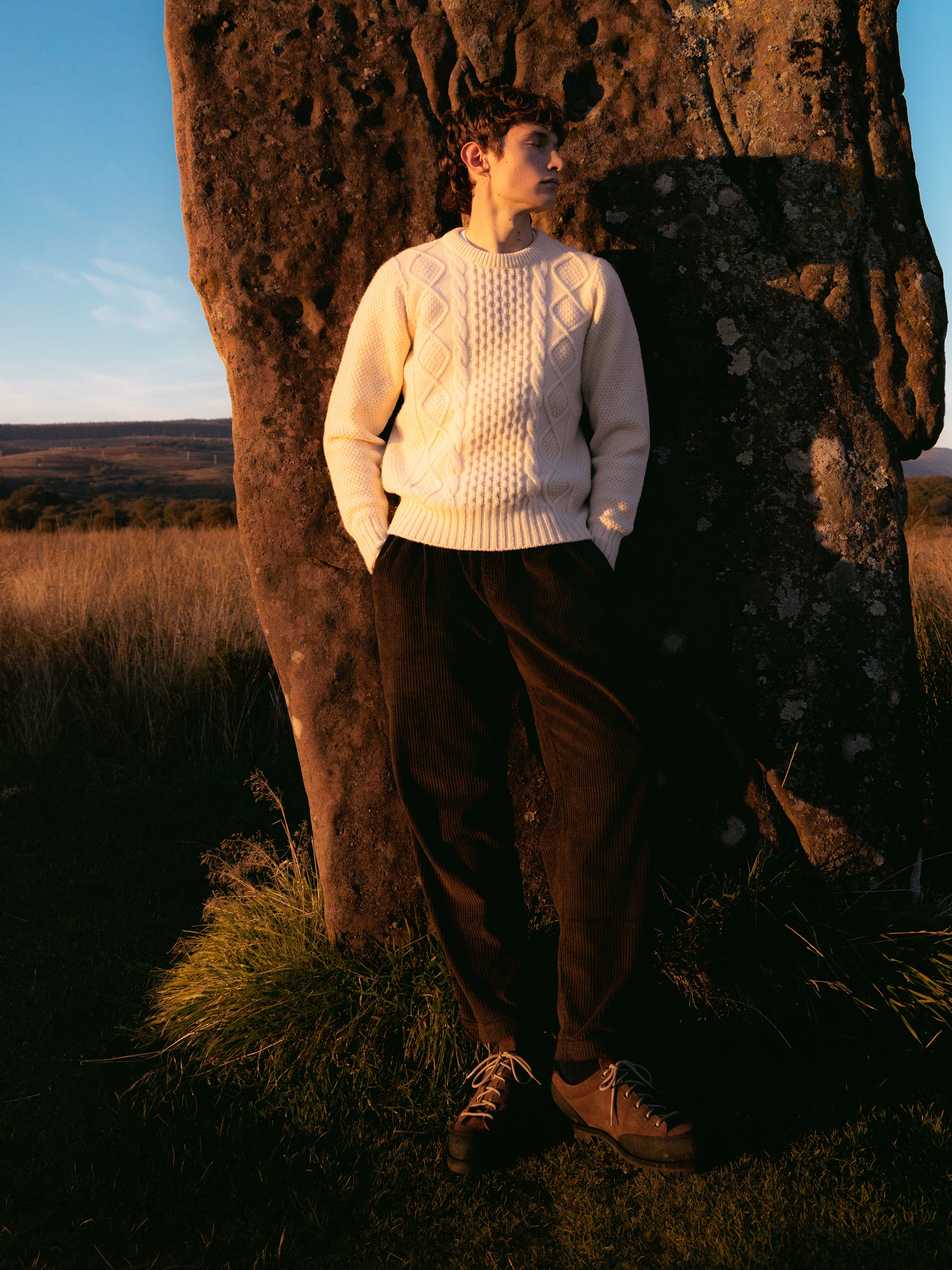Aran Cable Knit in Cream Superfine Lambswool