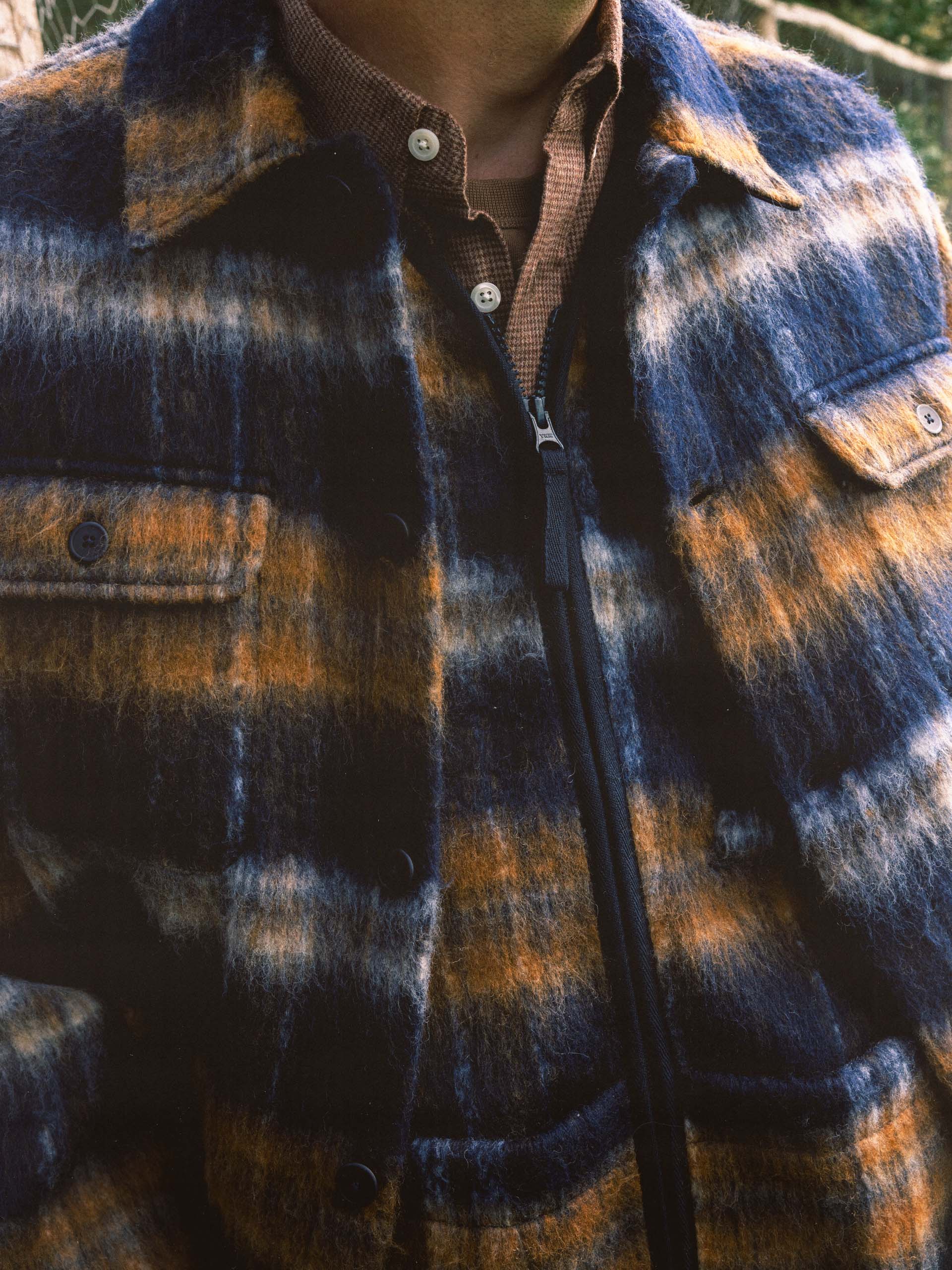 Haston Jacket in Navy Check Brushed Wool