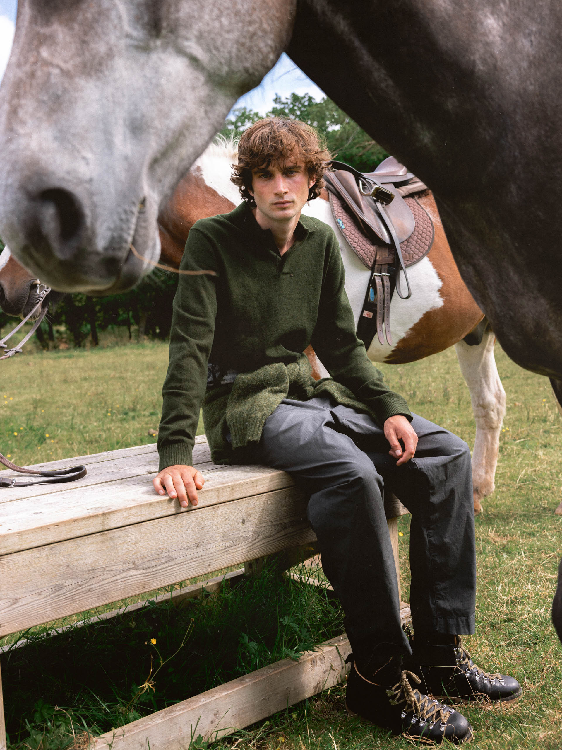 Mull Polo in Dark Olive Fine Gauge Wool Blend