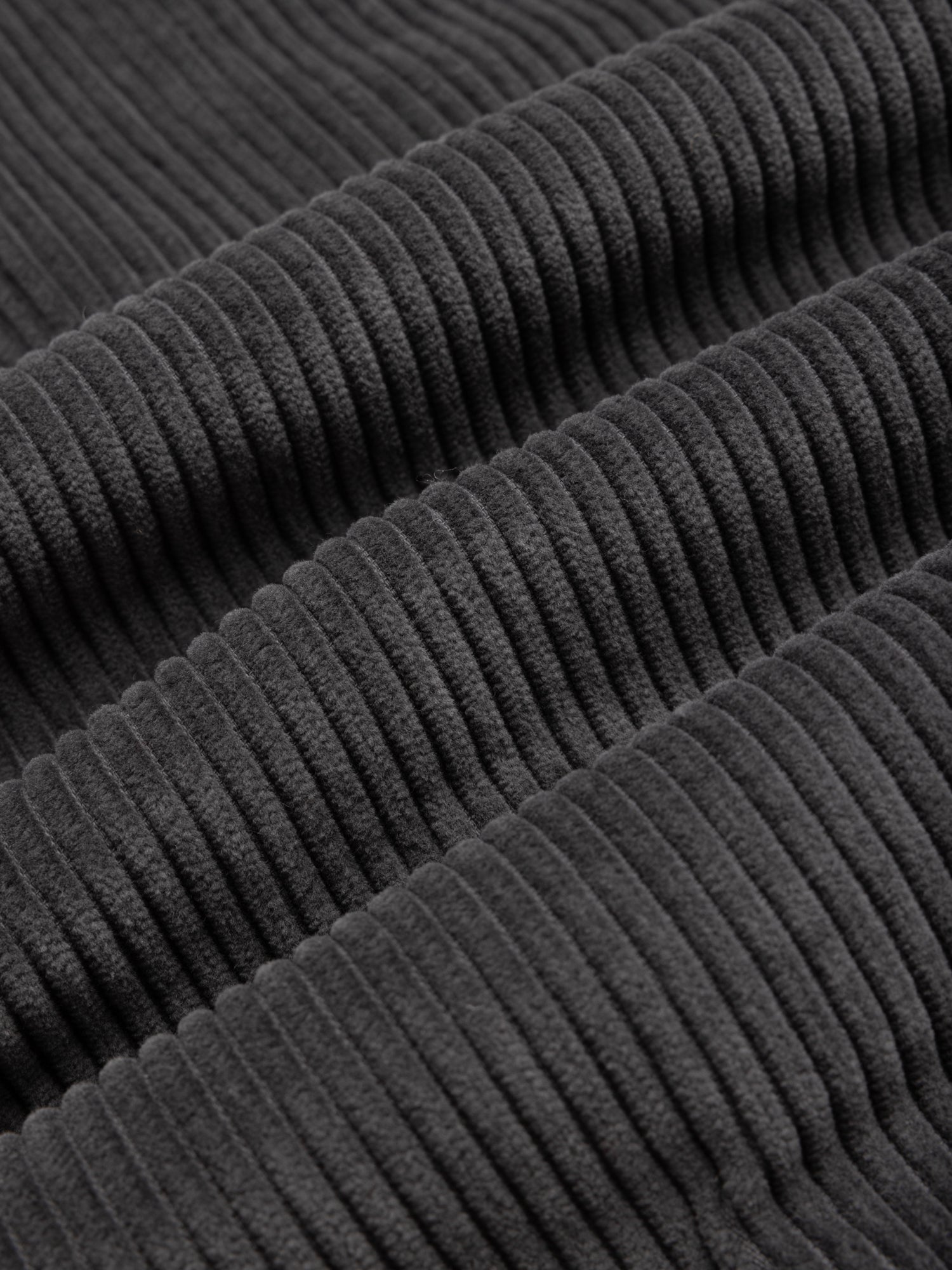 Close up of dark grey corduroy fabric