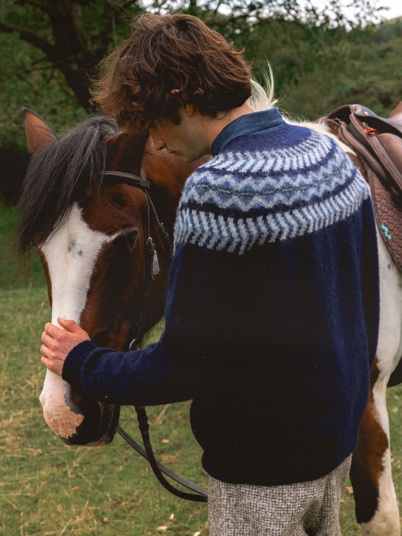 Yoke Fairisle Crew in Navy Brushed Pure Wool