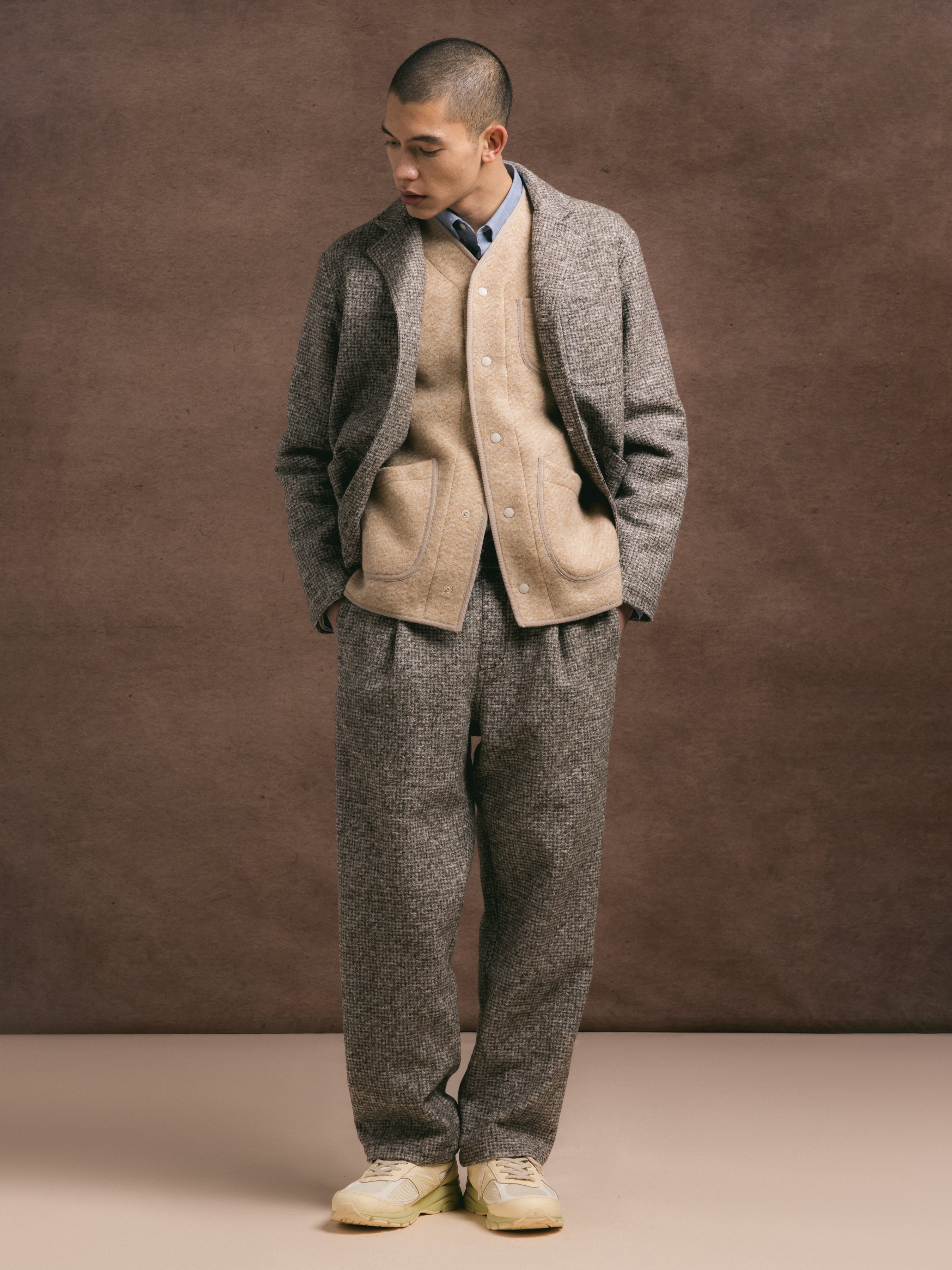 Doune Pant in Taupe Check Bonded Wool