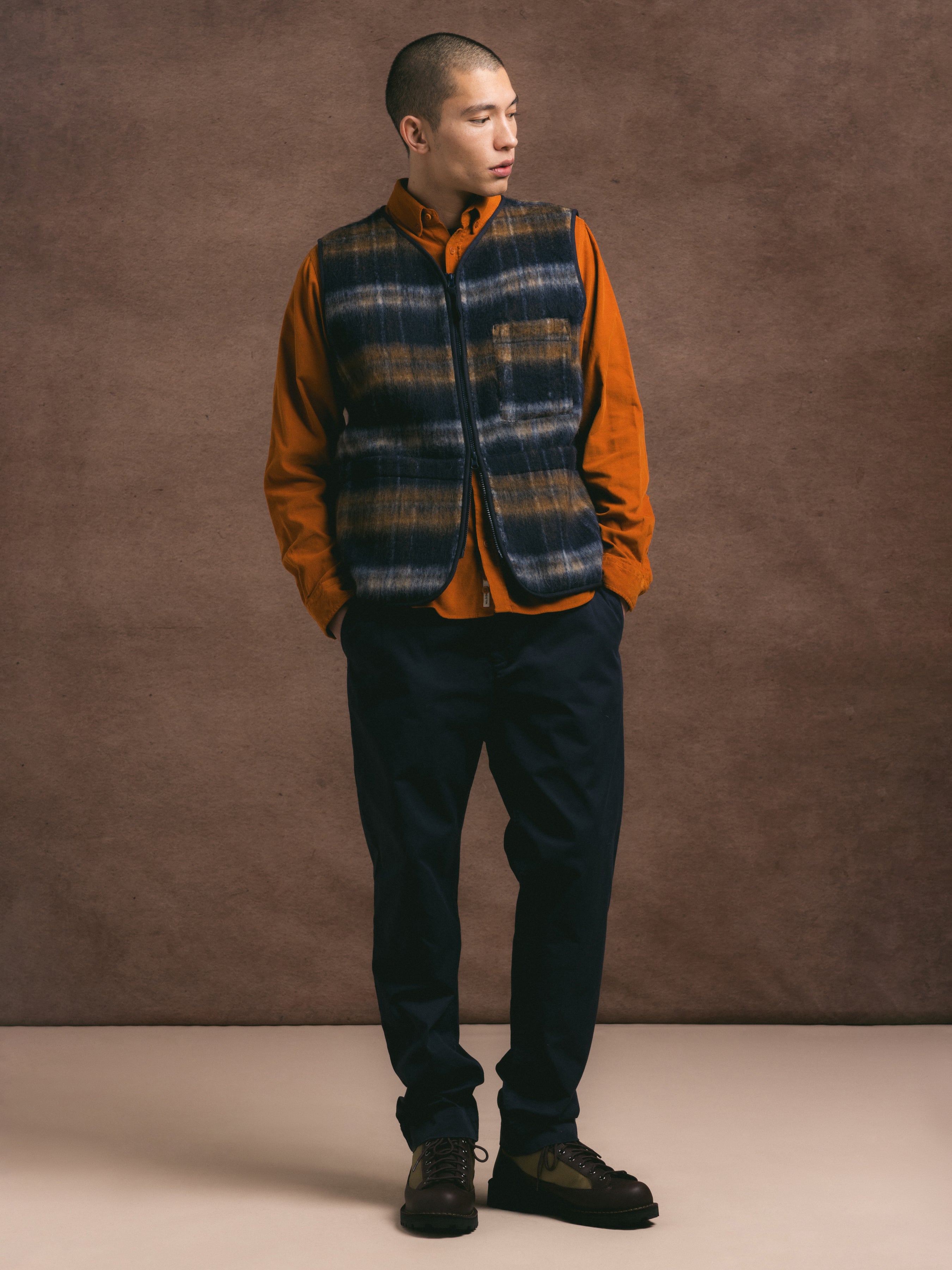 Bute Vest in Navy Check Brushed Wool