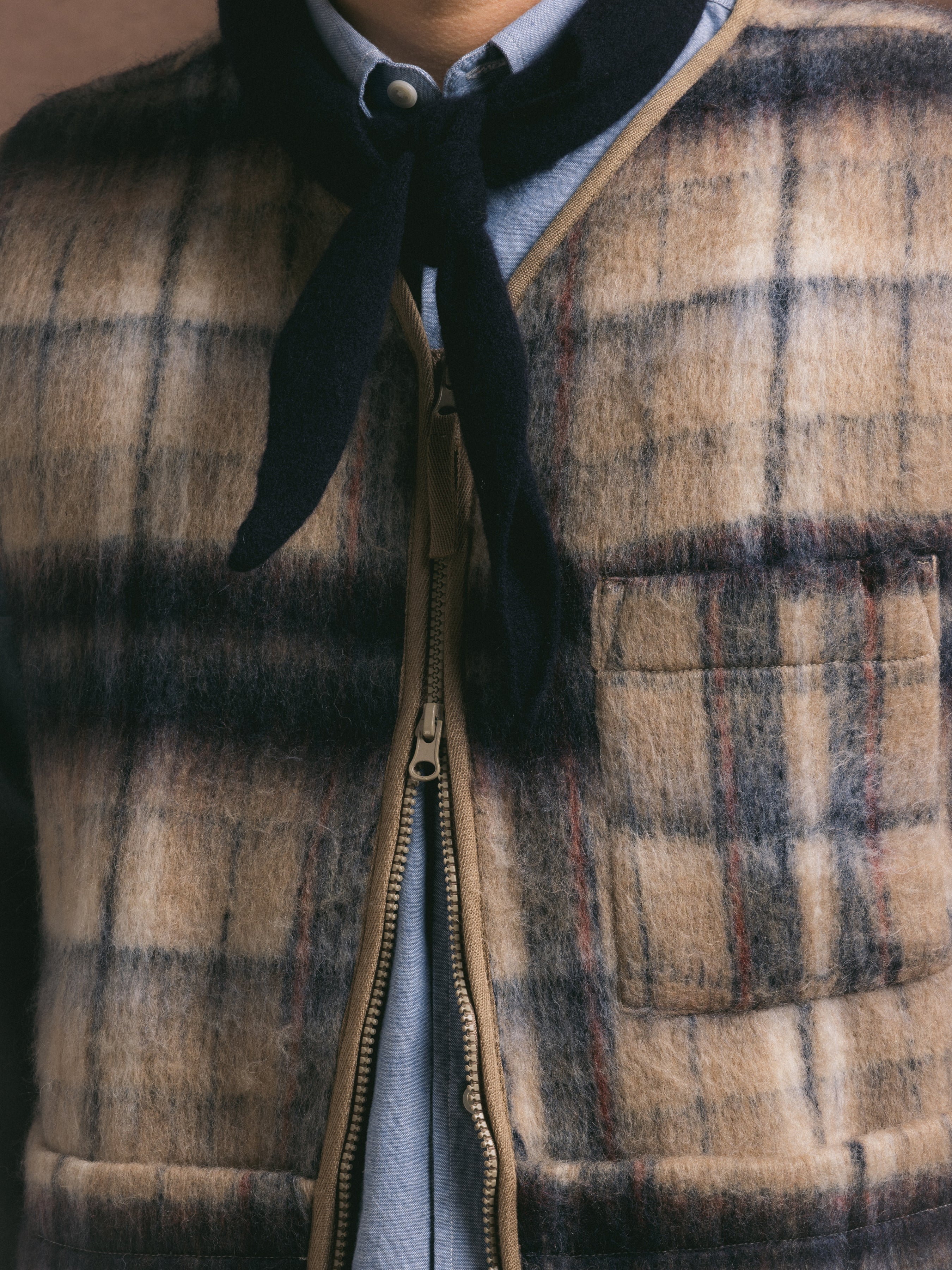 Bute Vest in Oat Check Brushed Wool