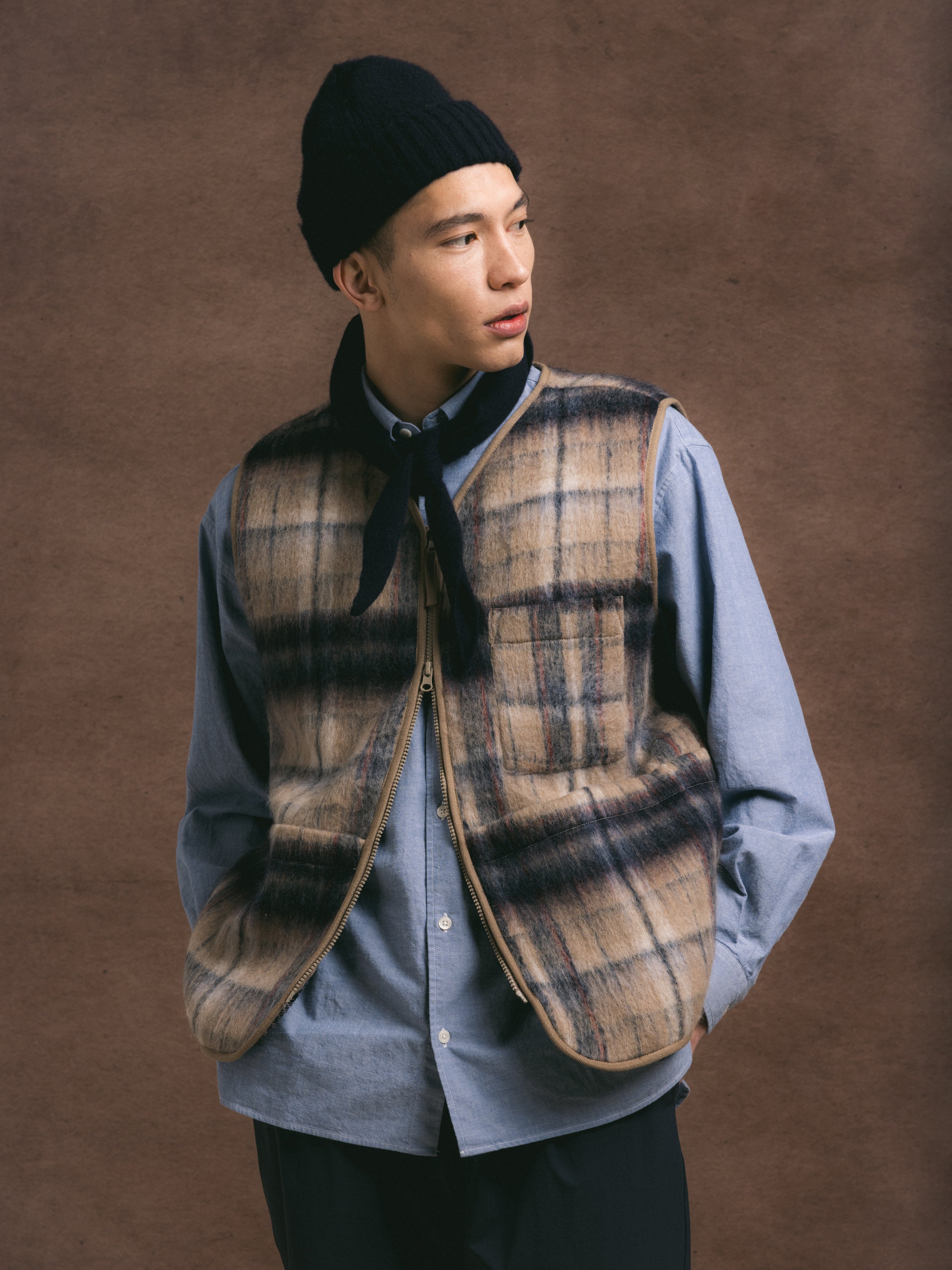 Bute Vest in Oat Check Brushed Wool