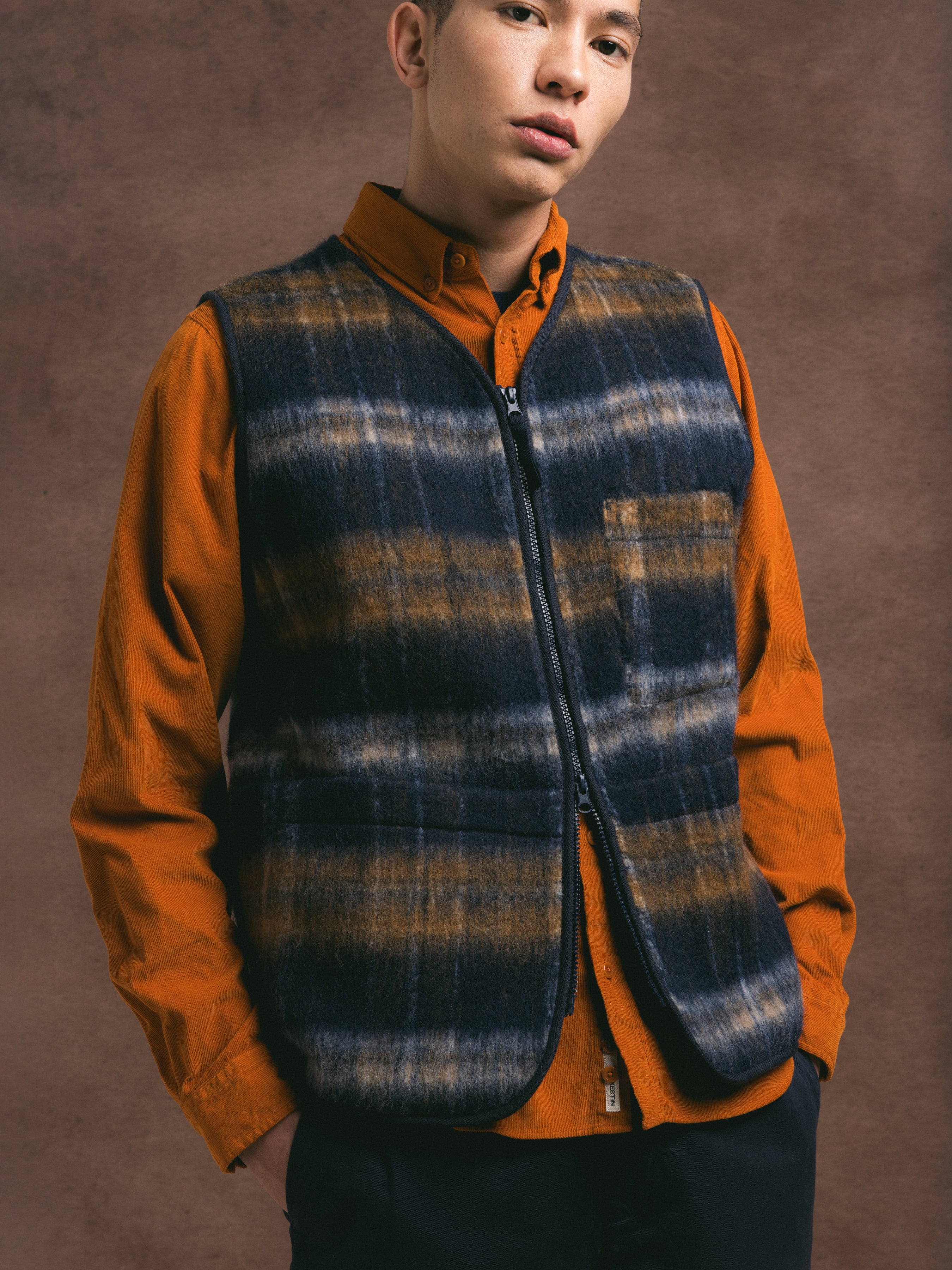 Bute Vest in Navy Check Brushed Wool