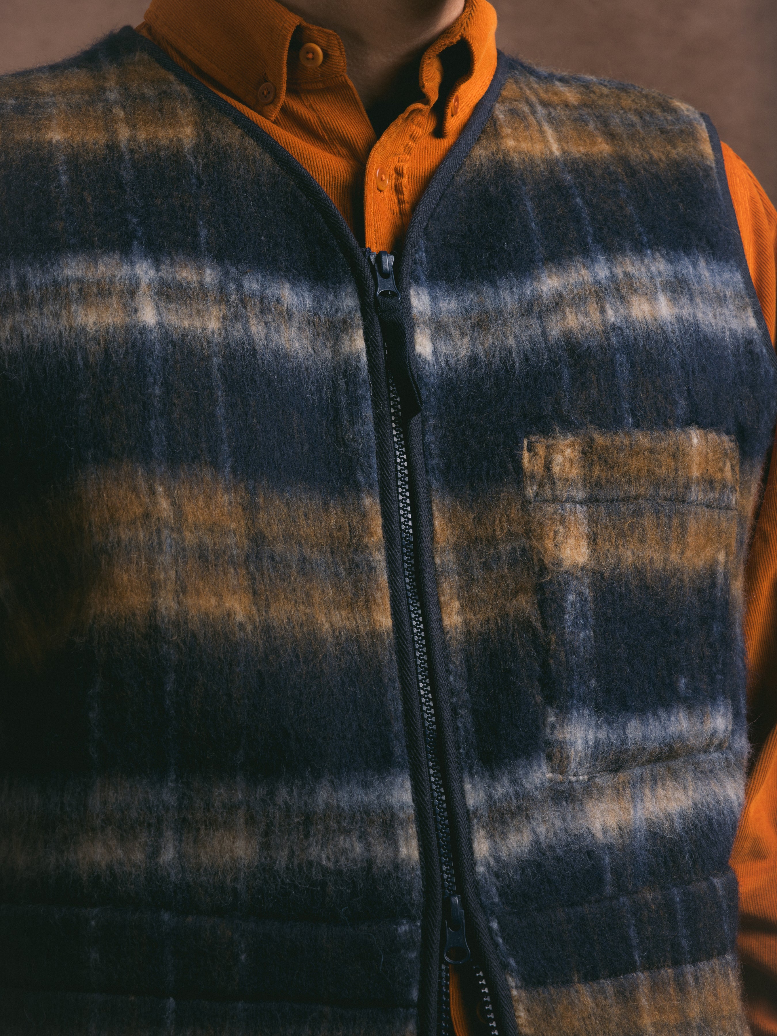 Bute Vest in Navy Check Brushed Wool