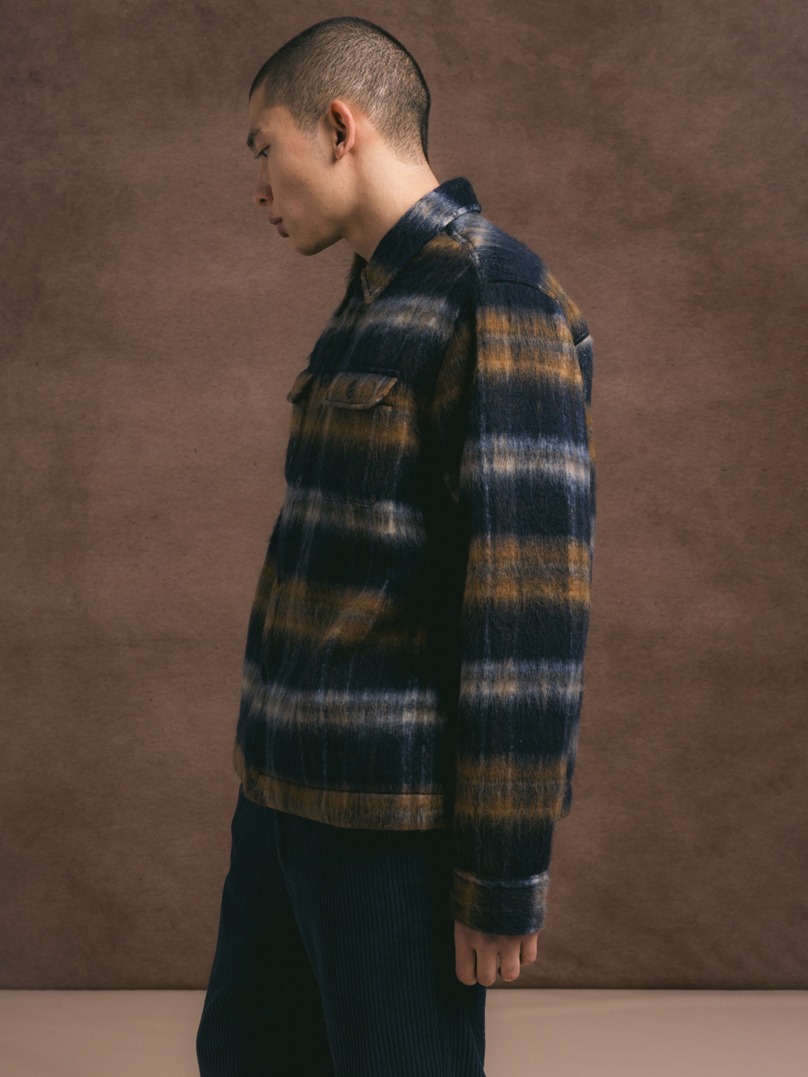 Haston Jacket in Navy Check Brushed Wool