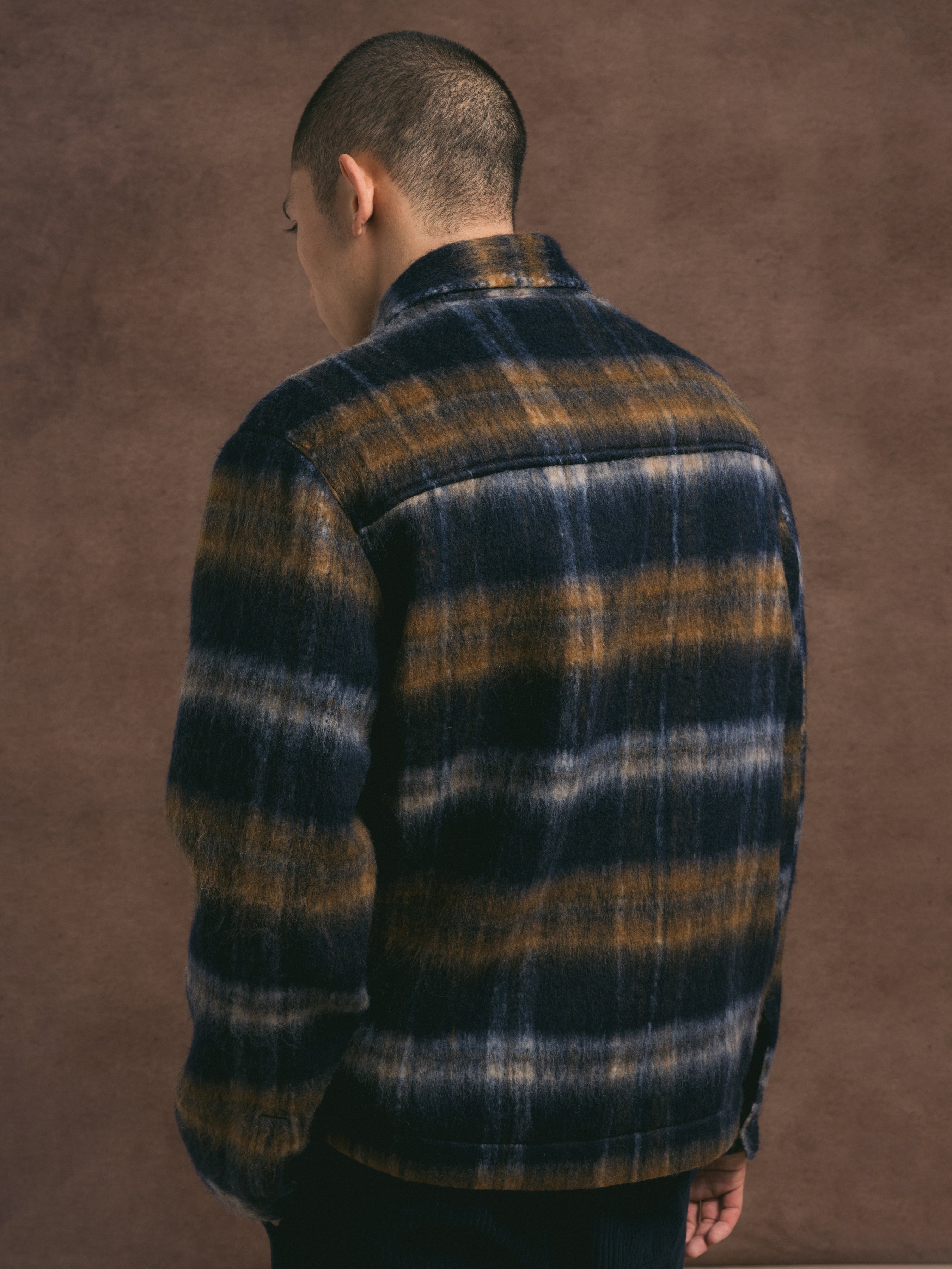 Haston Jacket in Navy Check Brushed Wool