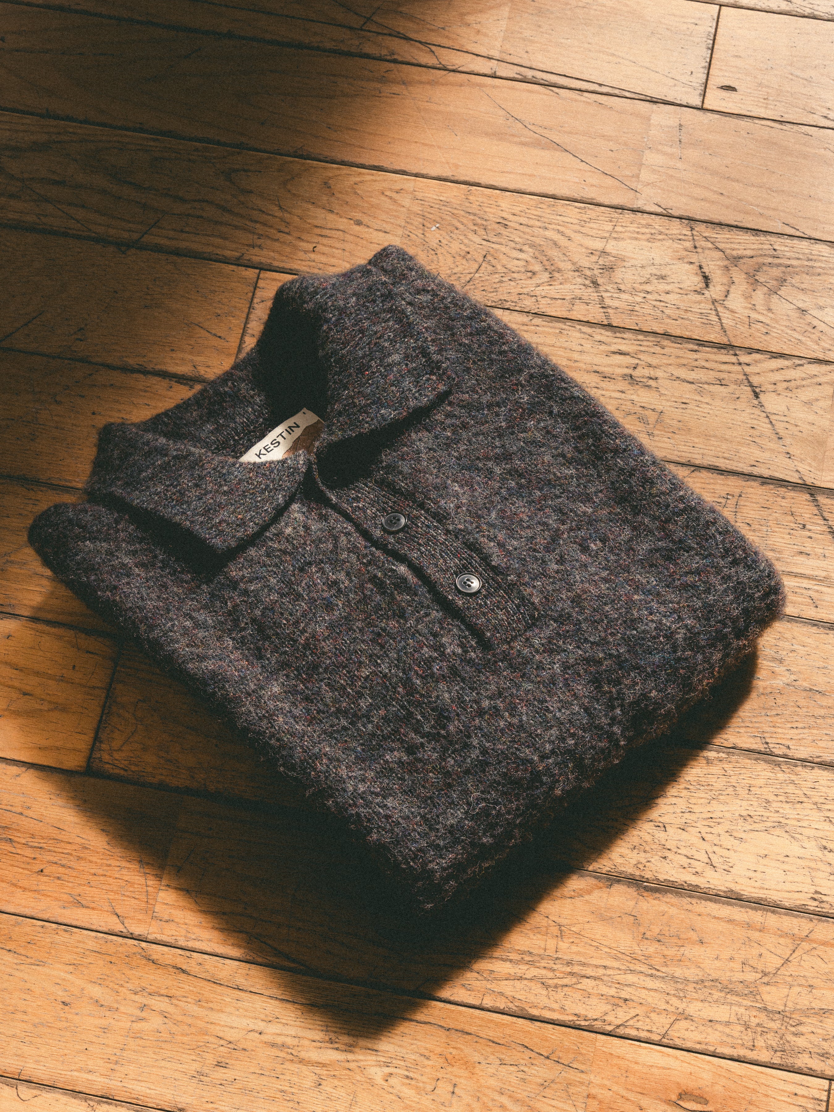 Lewis Brushed Shetland Polo in Charcoal Lambswool