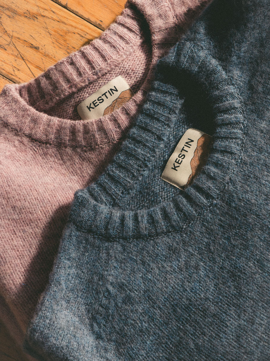 Brushed Shetland Crew in Dusty Blue Lambswool