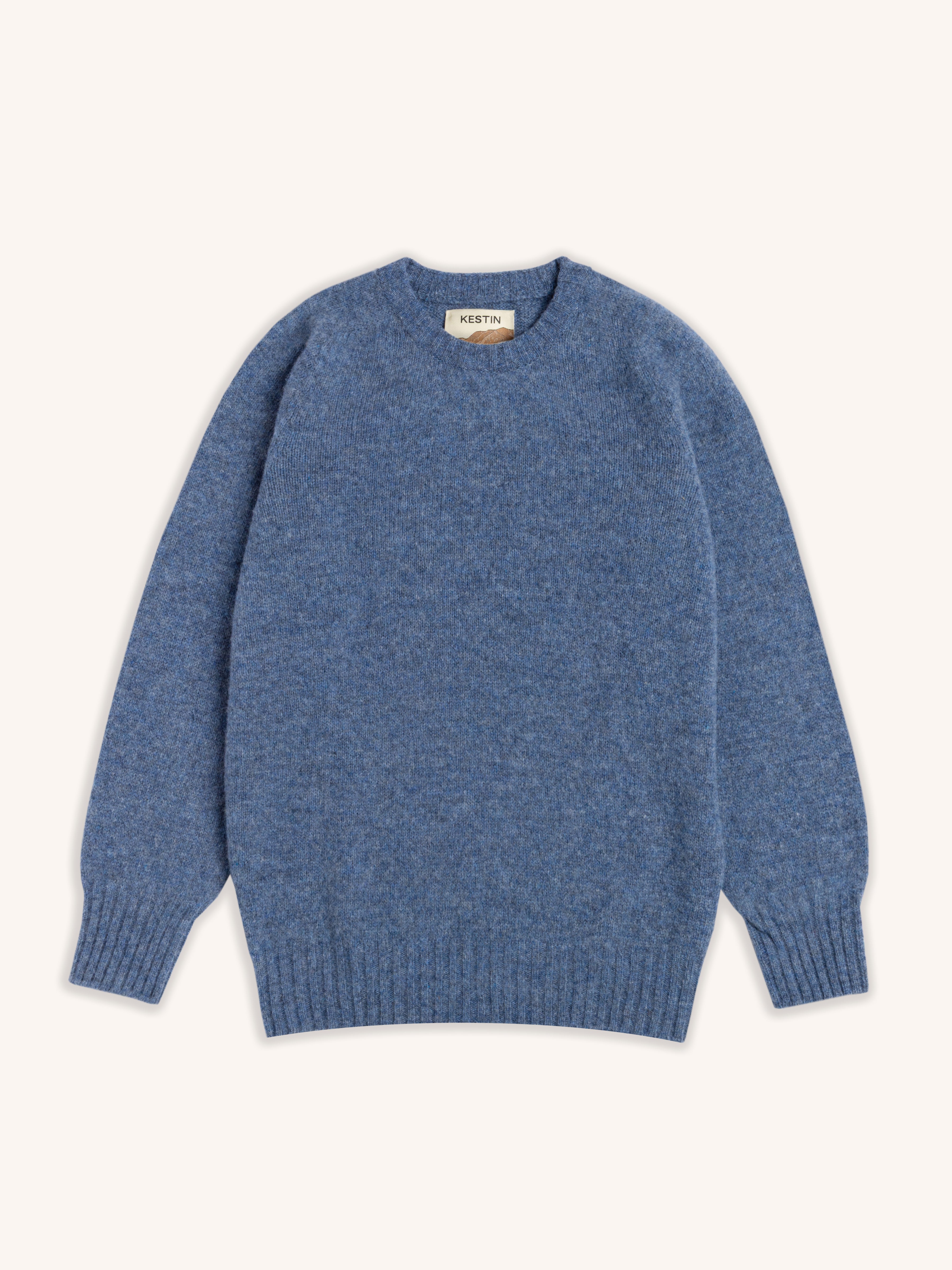 Brushed Shetland Crew in Dusty Blue Lambswool