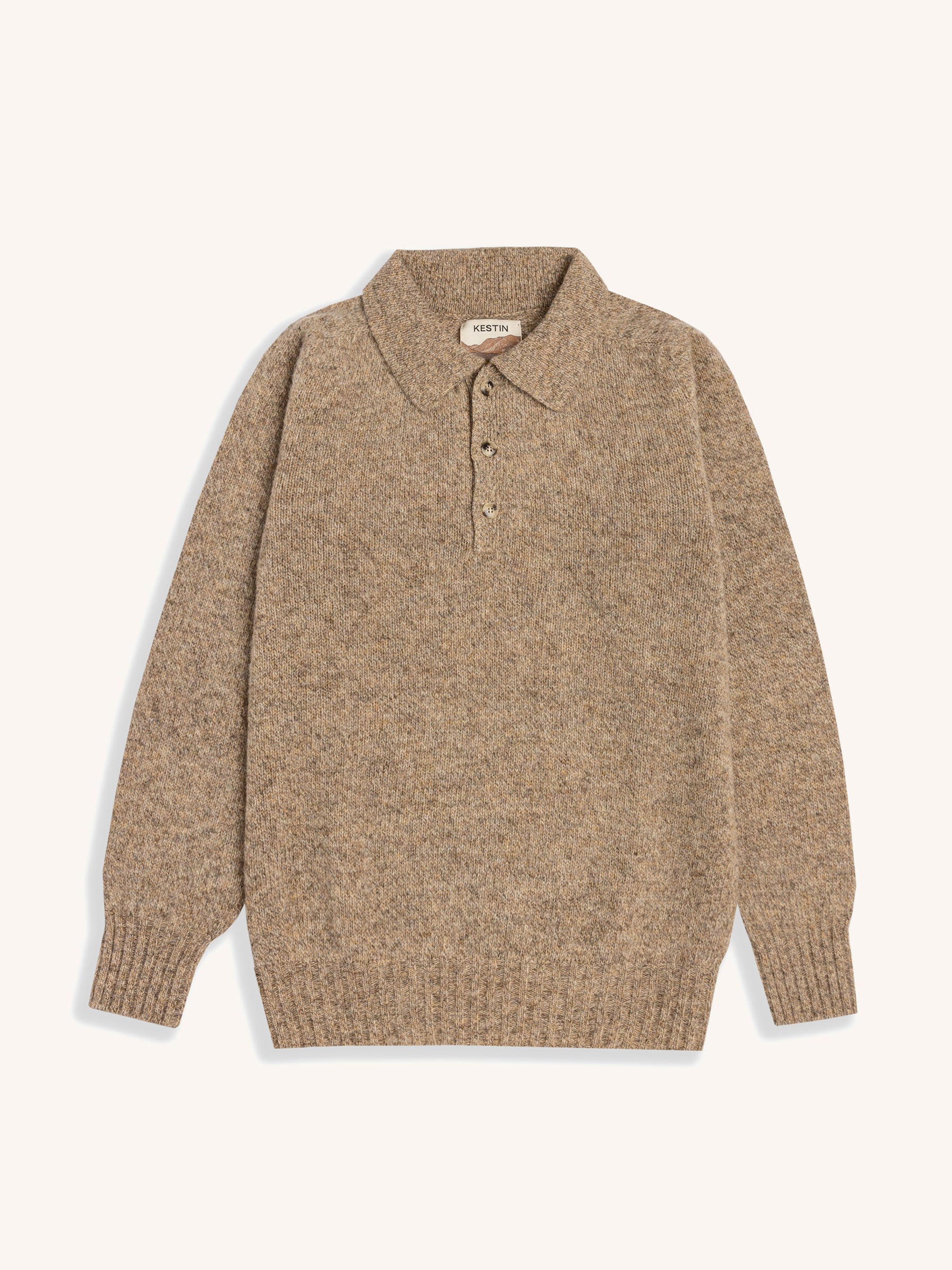 Lewis Brushed Shetland Polo in Mushroom Lambswool