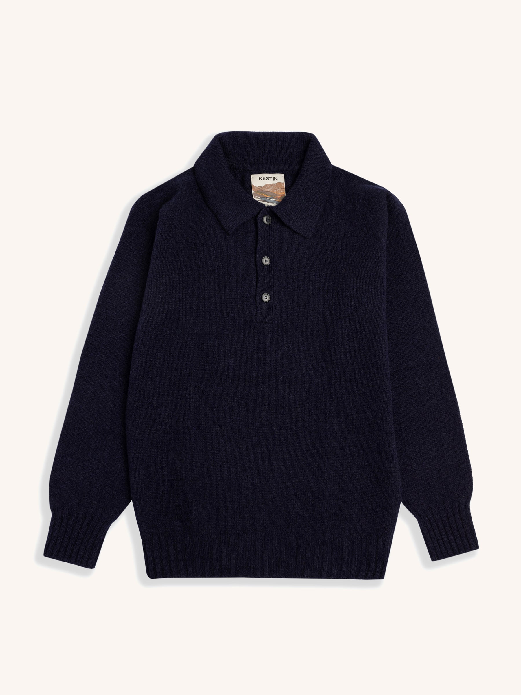 Lewis Brushed Shetland Polo in Navy Lambswool