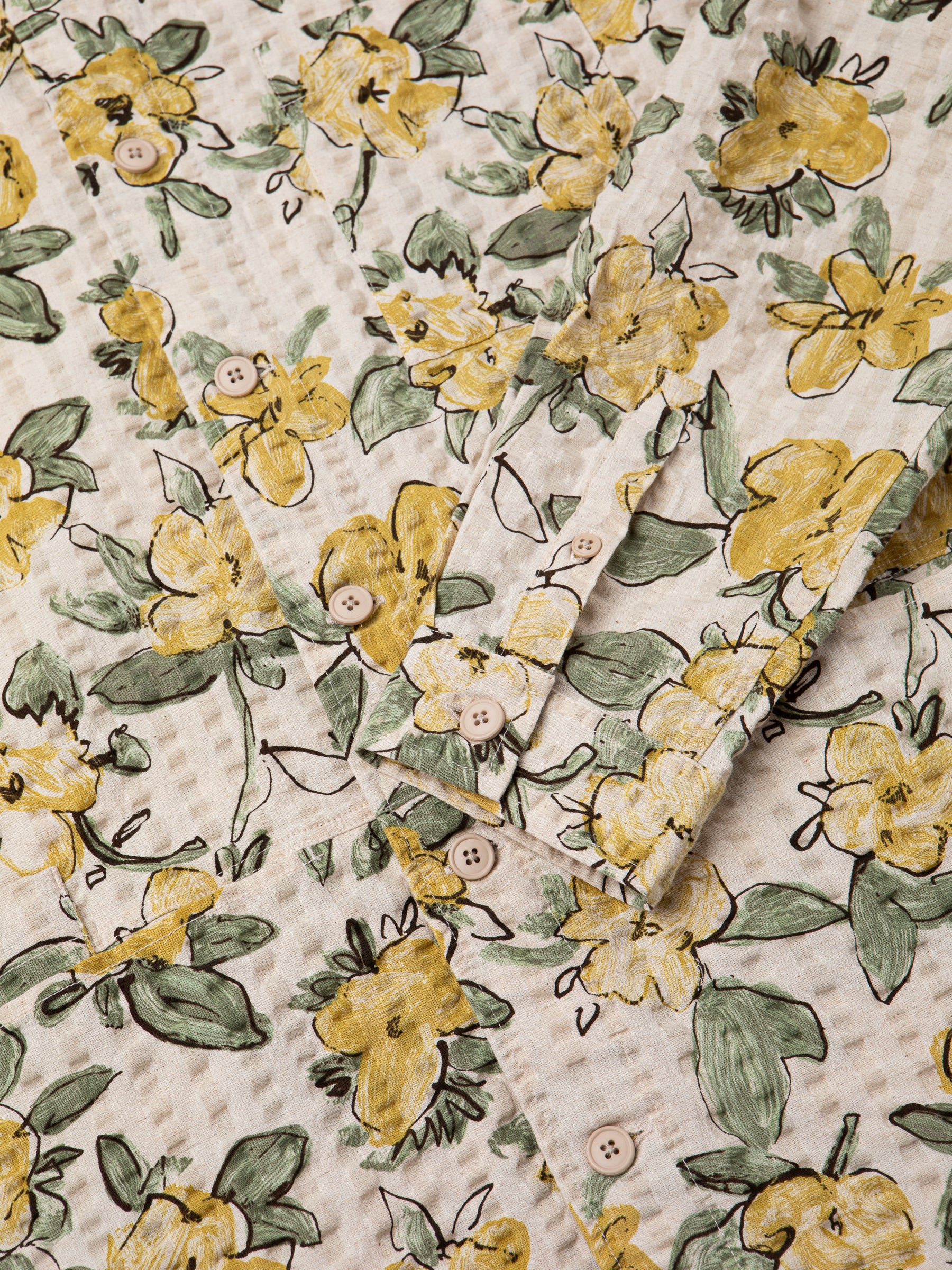 Rosyth Overshirt in Ecru / Yellow Floral Seersucker