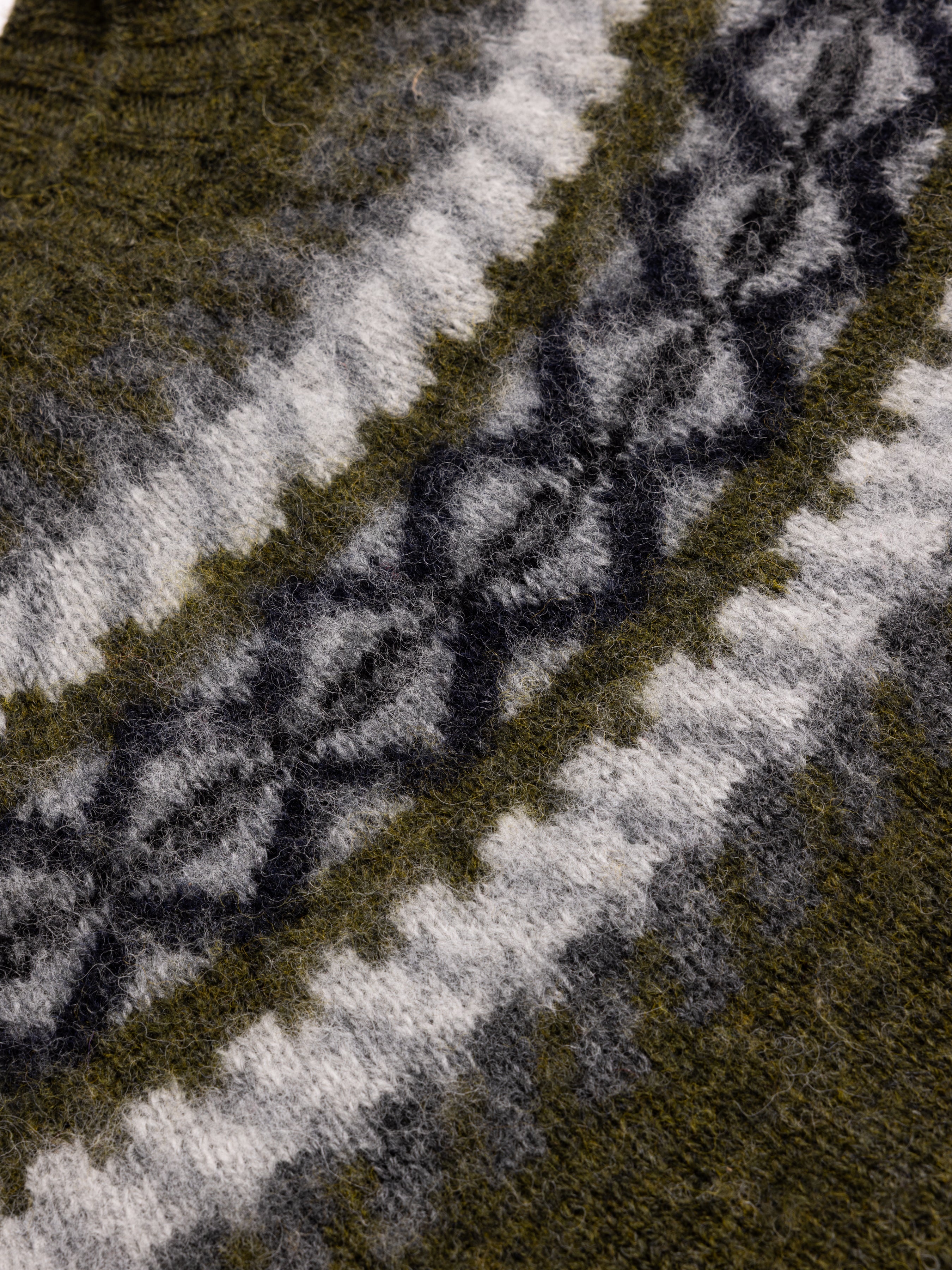 Yoke Fairisle Crew in Olive Brushed Pure Wool