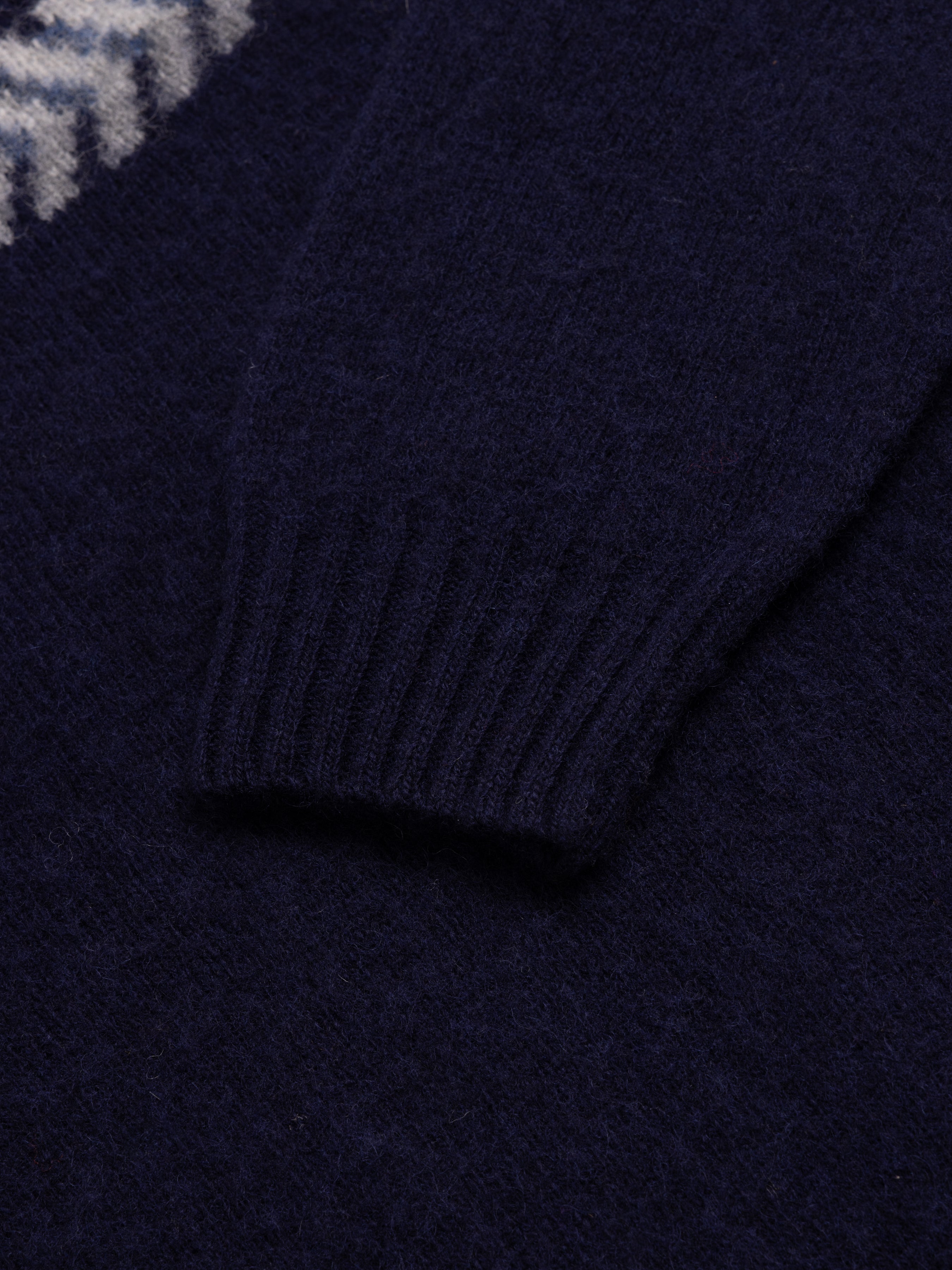 Yoke Fairisle Crew in Navy Brushed Pure Wool