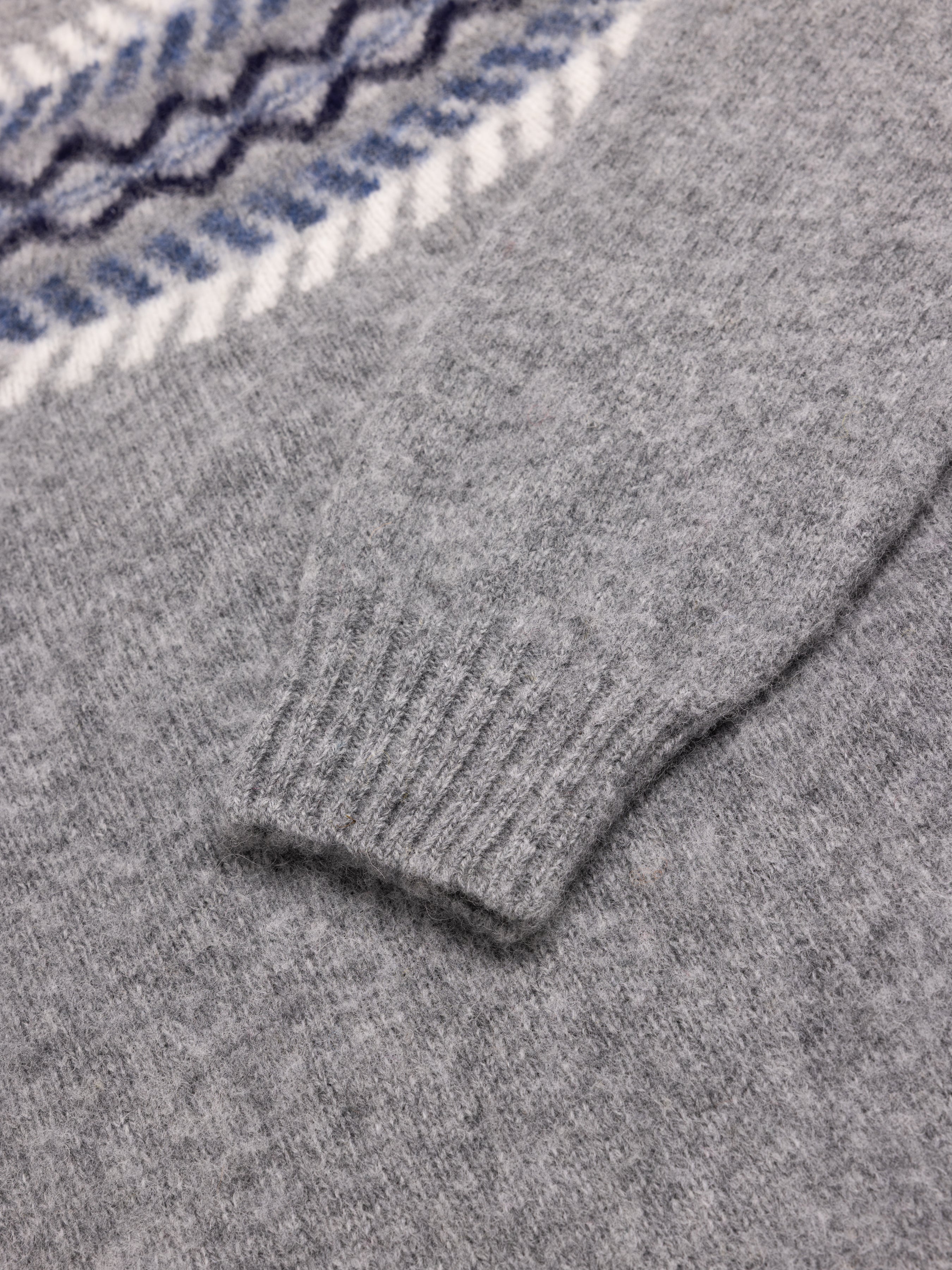 Yoke Fairisle Crew in Grey Brushed Pure Wool