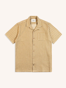 A short sleeve shirt from menswear brand KESTIN, in beige on a white background.