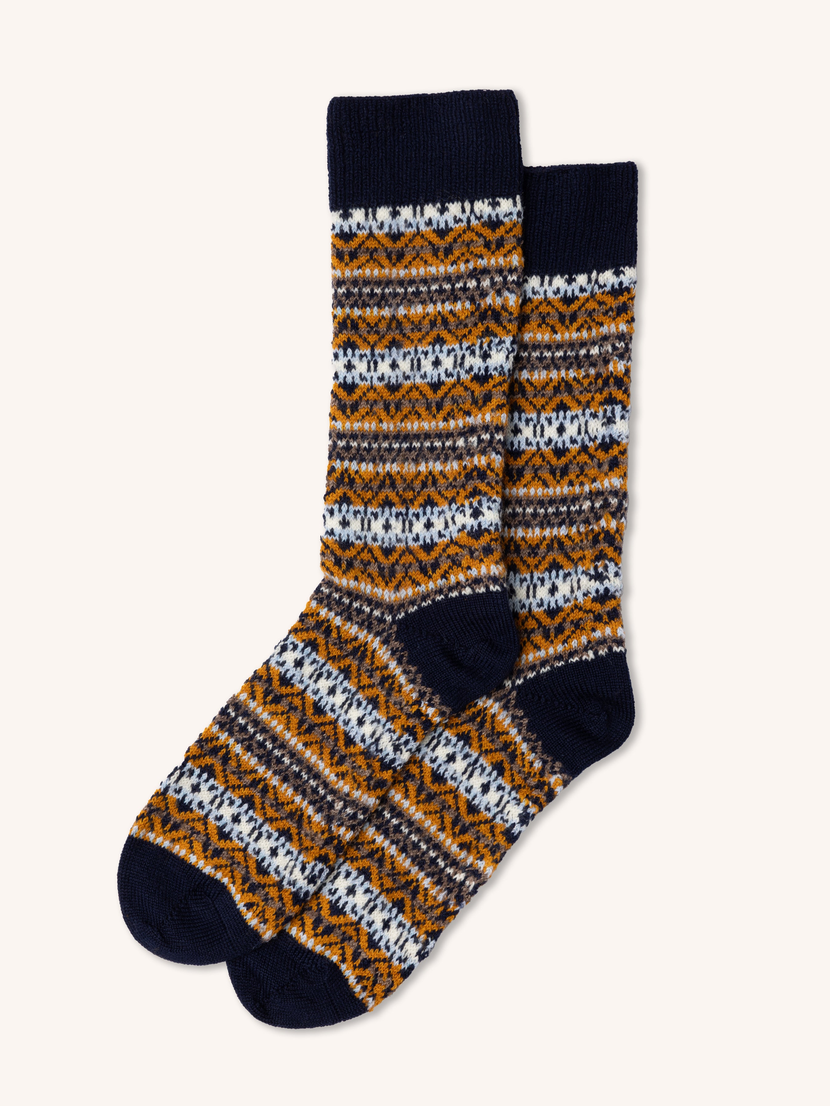 Fairisle Sock in Navy Wool Blend