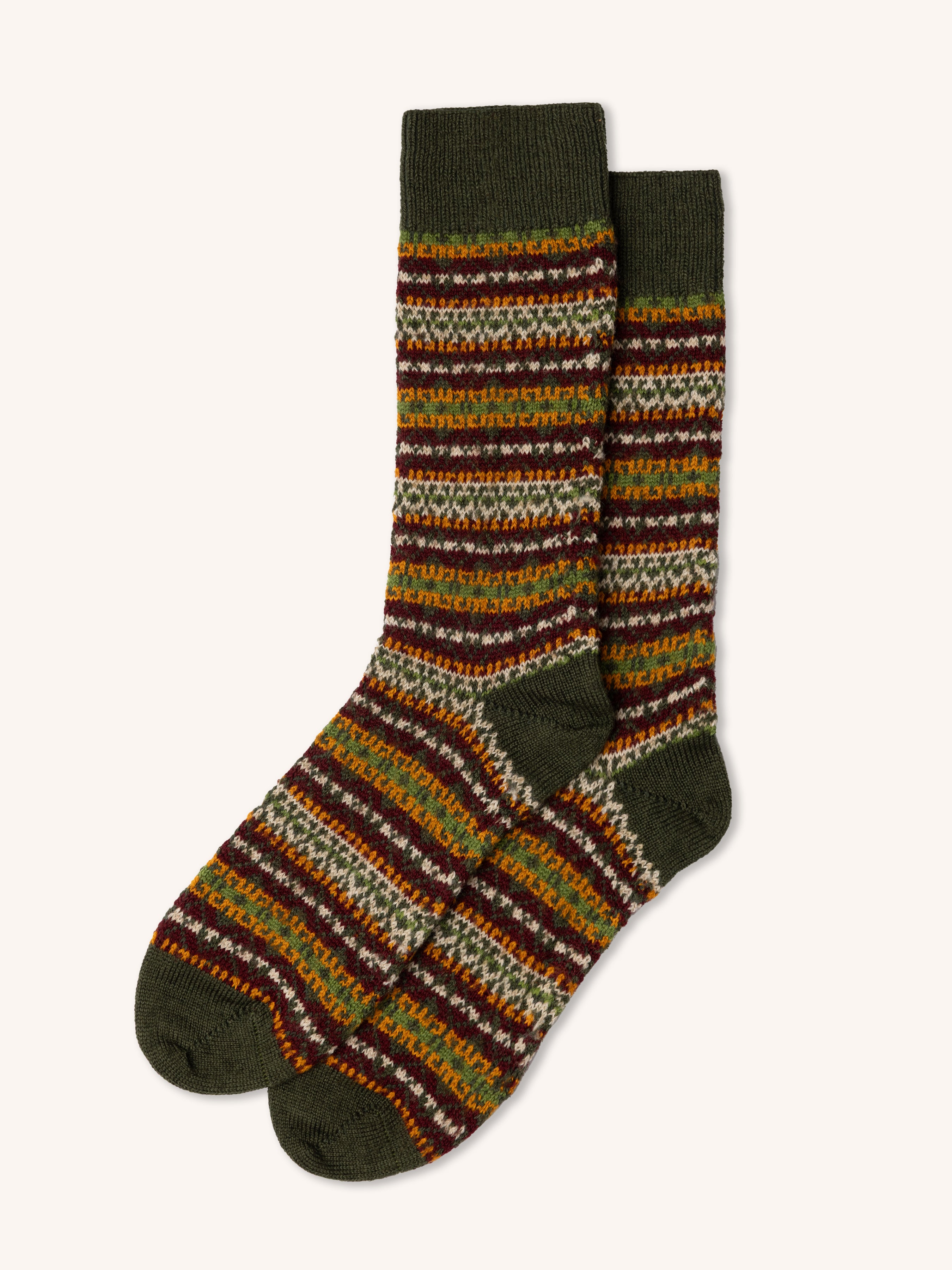 Fairisle Sock in Green Wool Blend
