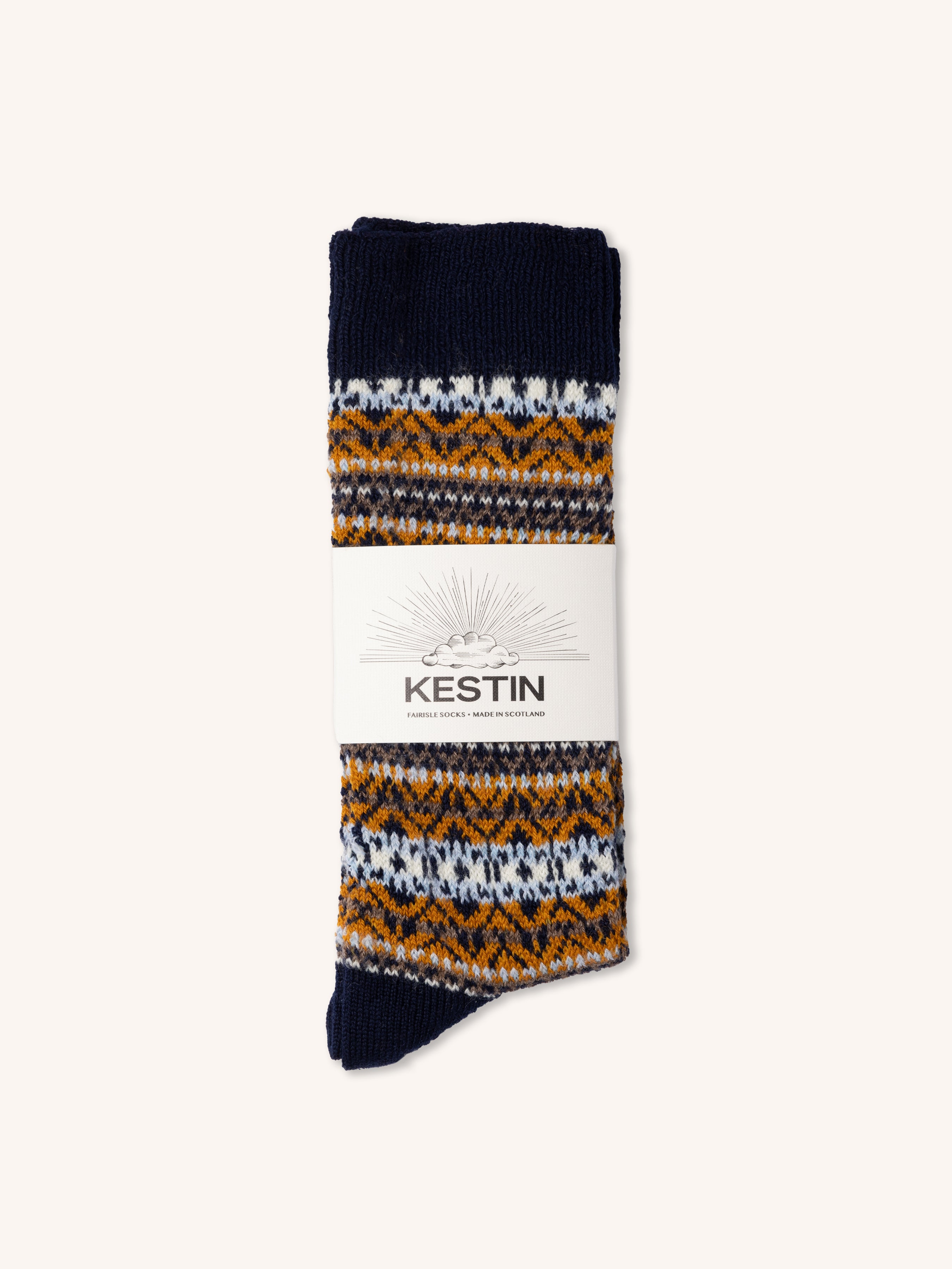 Fairisle Sock in Navy Wool Blend