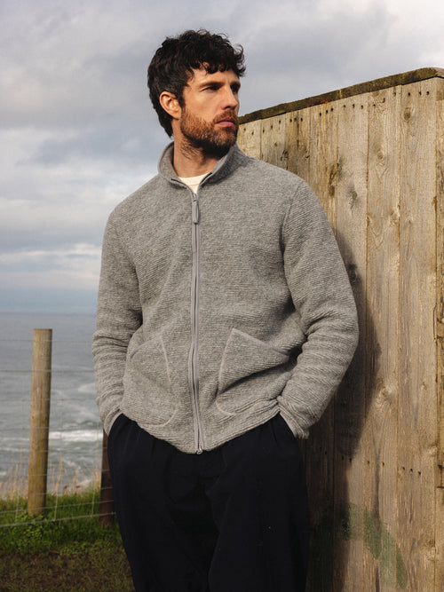 Lanark Zip Fleece in Grey Ribbed Wool Blend