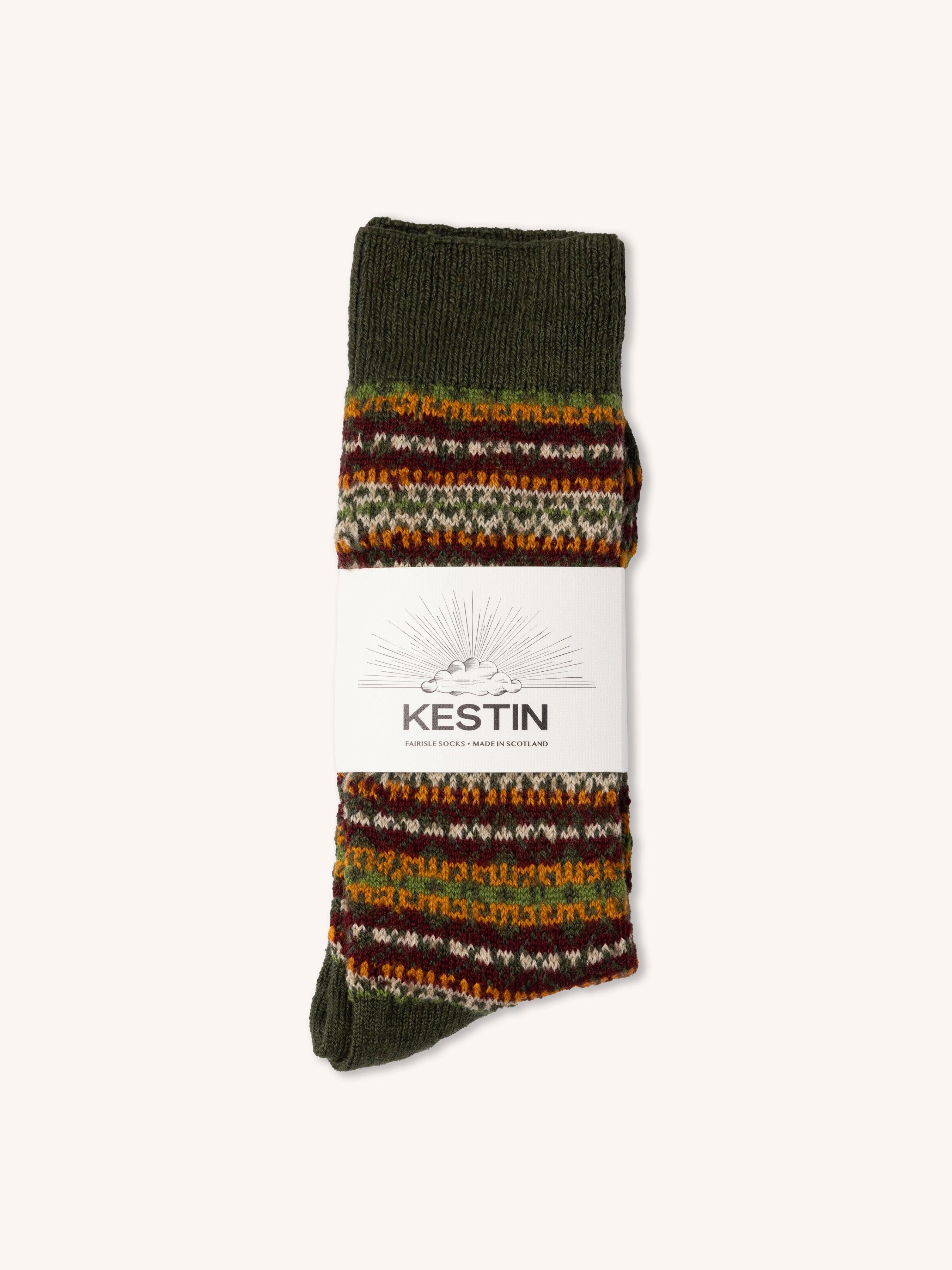 Fairisle Sock in Green Wool Blend