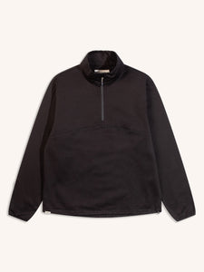A men's black zip neck pullover, on a white background.