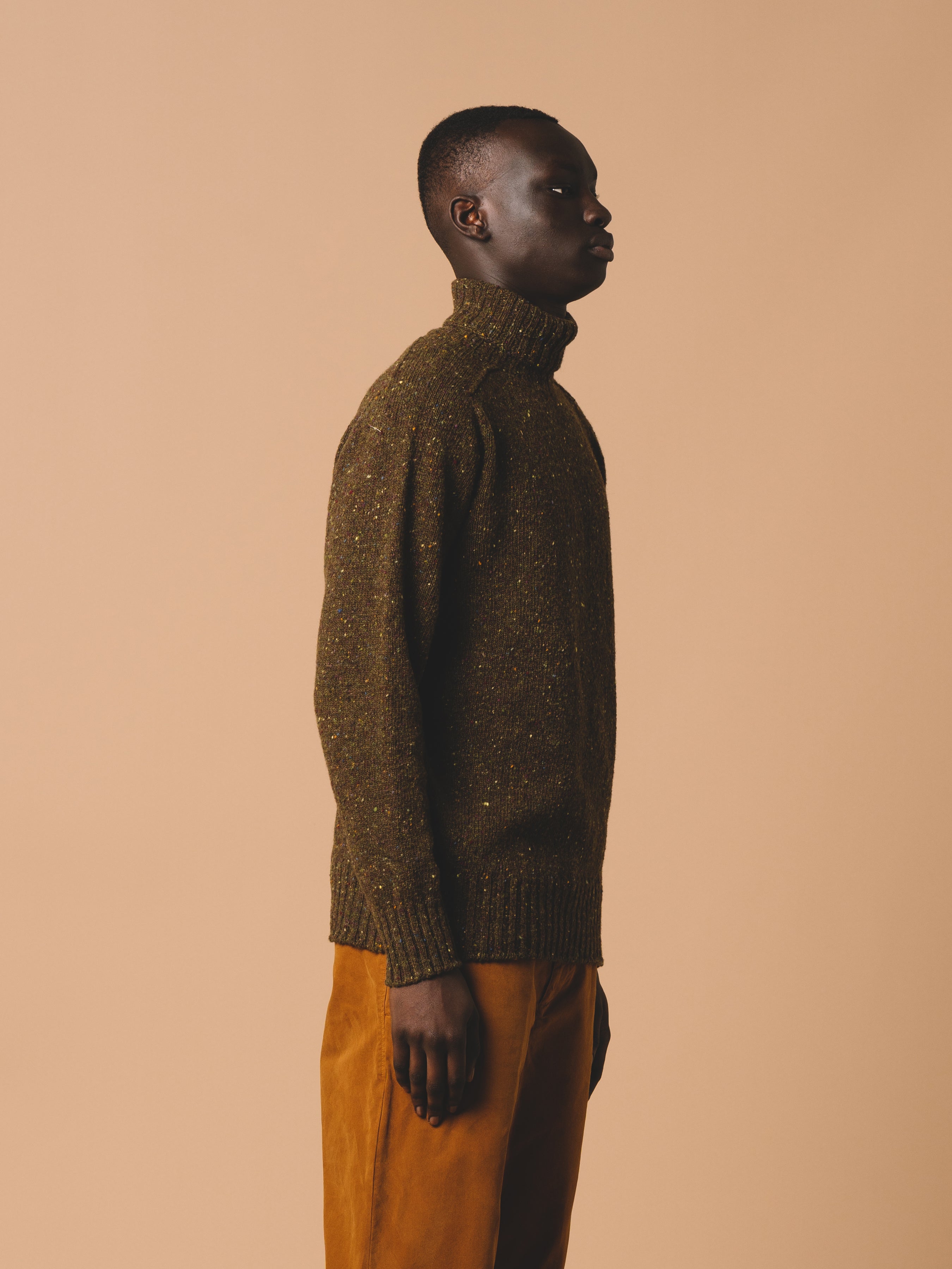A knitted sweater from menswear brand KESTIN made from Donegal wool.