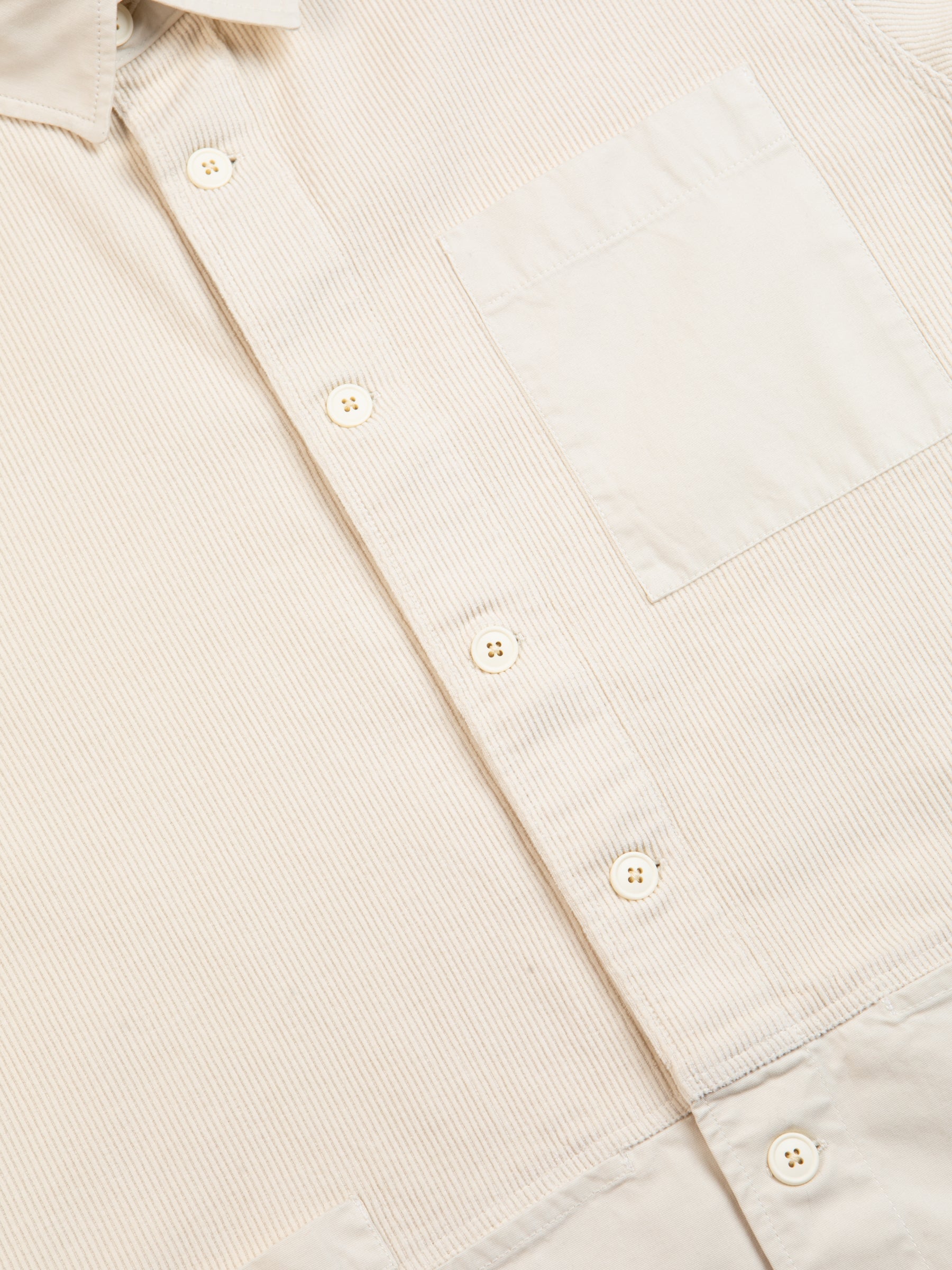 The front of the Rosyth Overshirt from KESTIN, in an off-white corduroy.