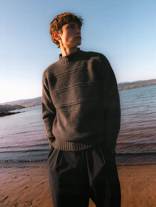 Fife Gansey Knit in Charcoal Merino Wool