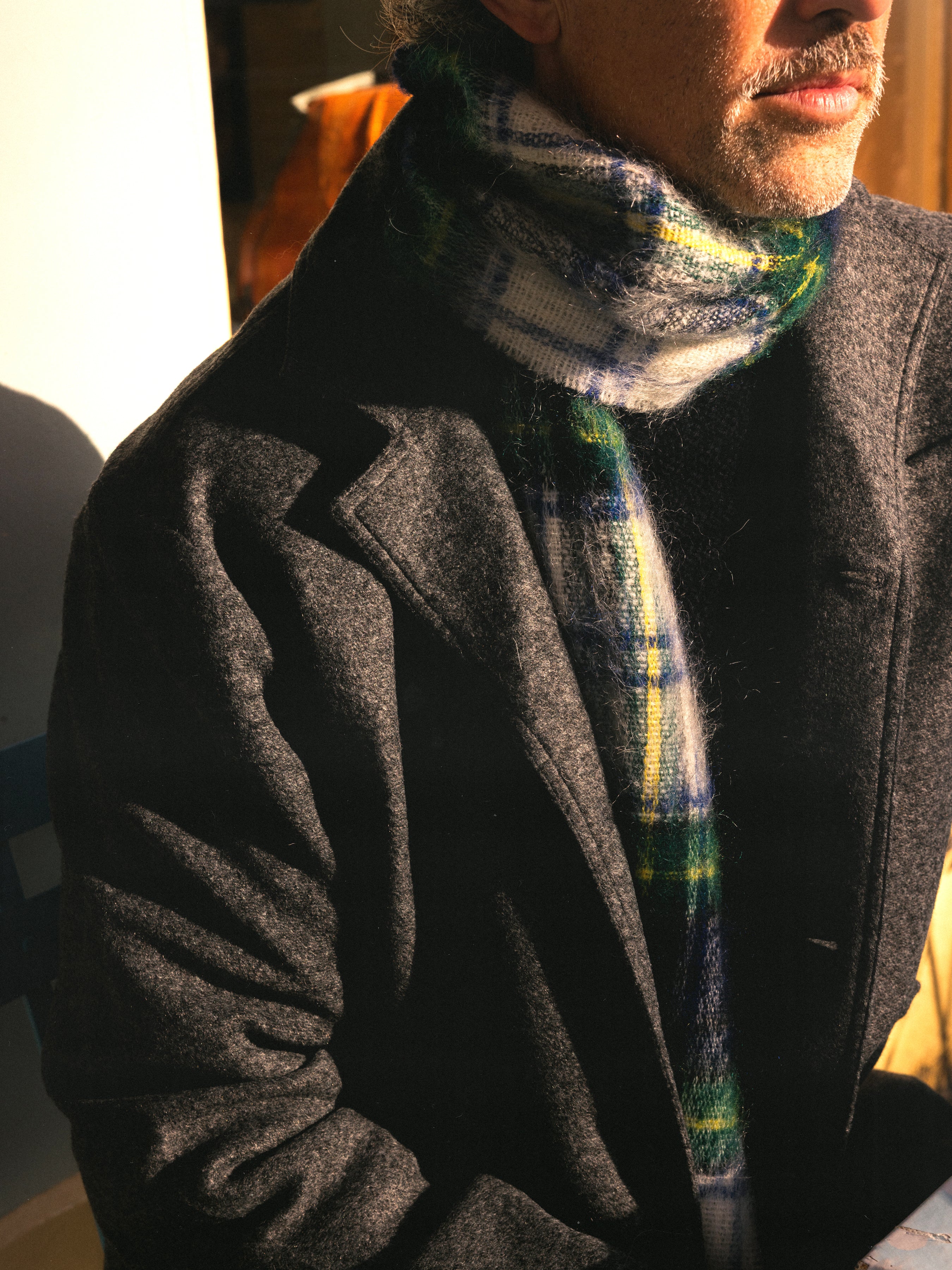 Muir Brushed Scarf in White Check Mohair Blend