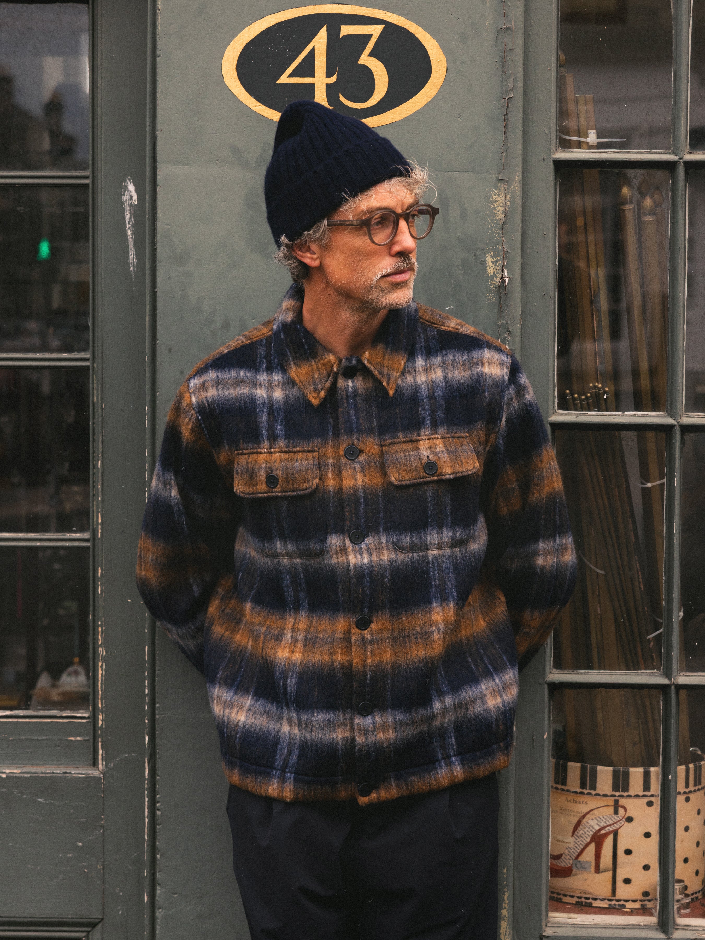 Haston Jacket in Navy Check Brushed Wool