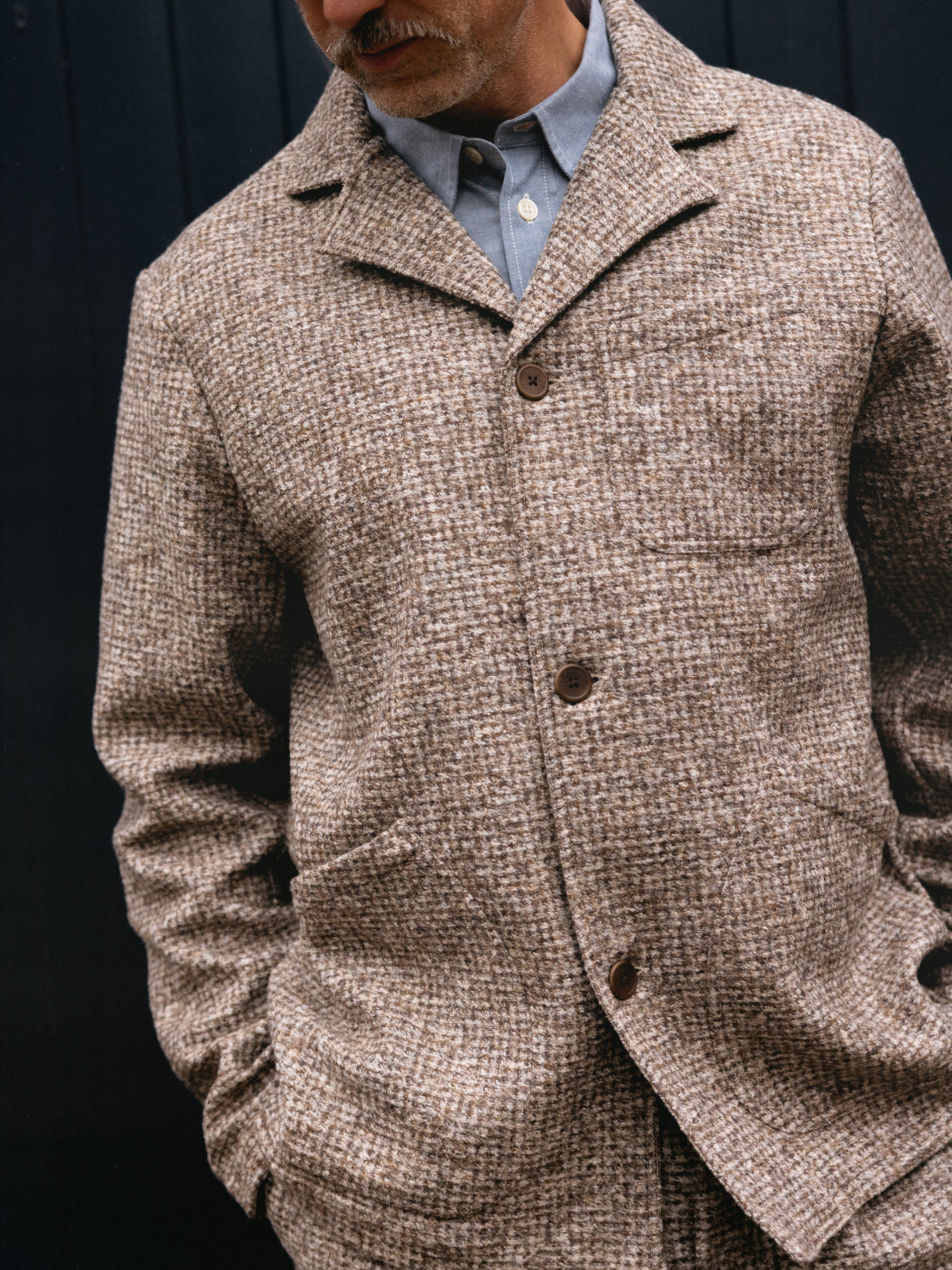 Stac Blazer in Taupe Check Bonded Wool