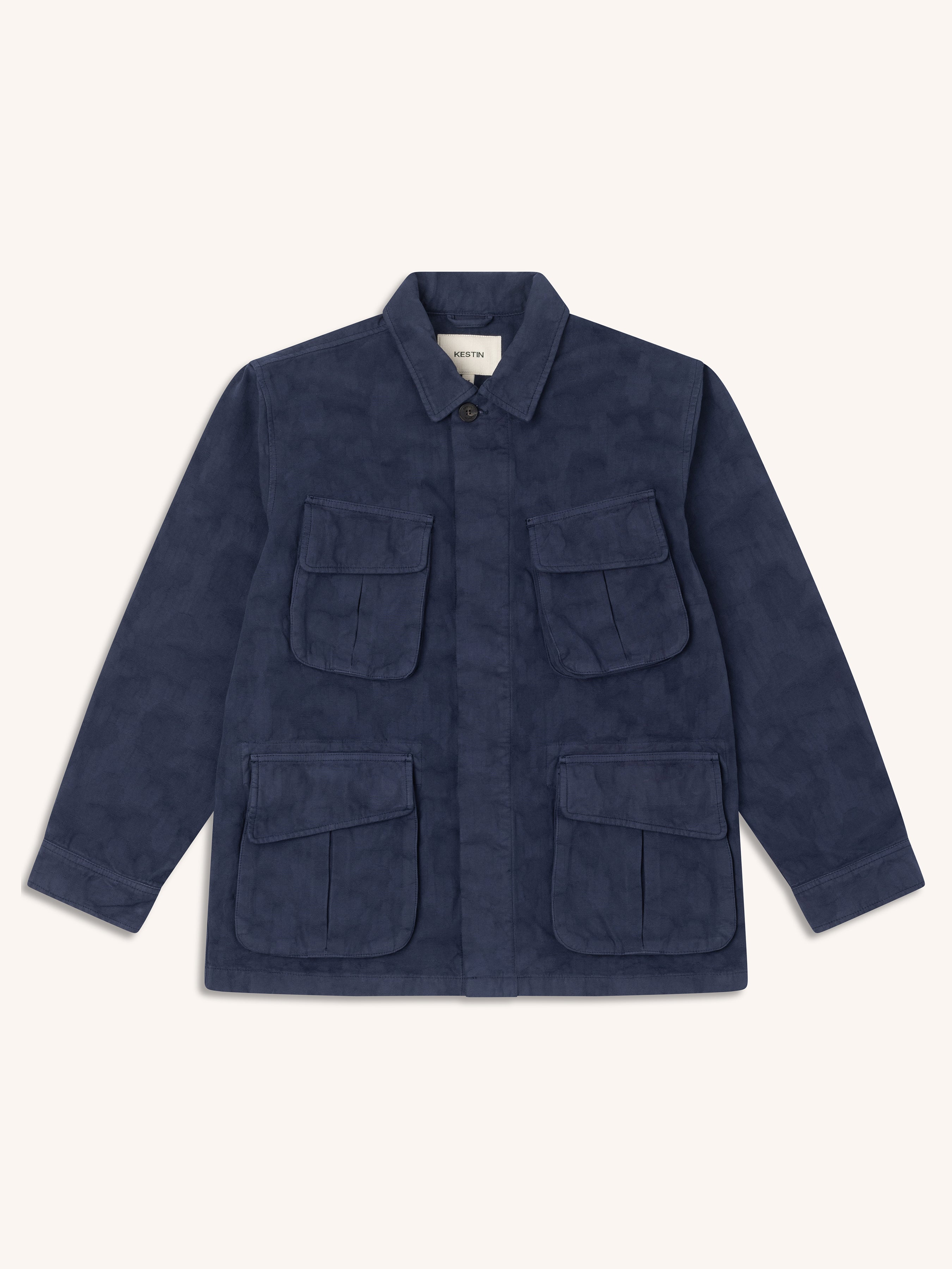 Tyndrum Jacket in Navy Jacquard Ripstop Cotton