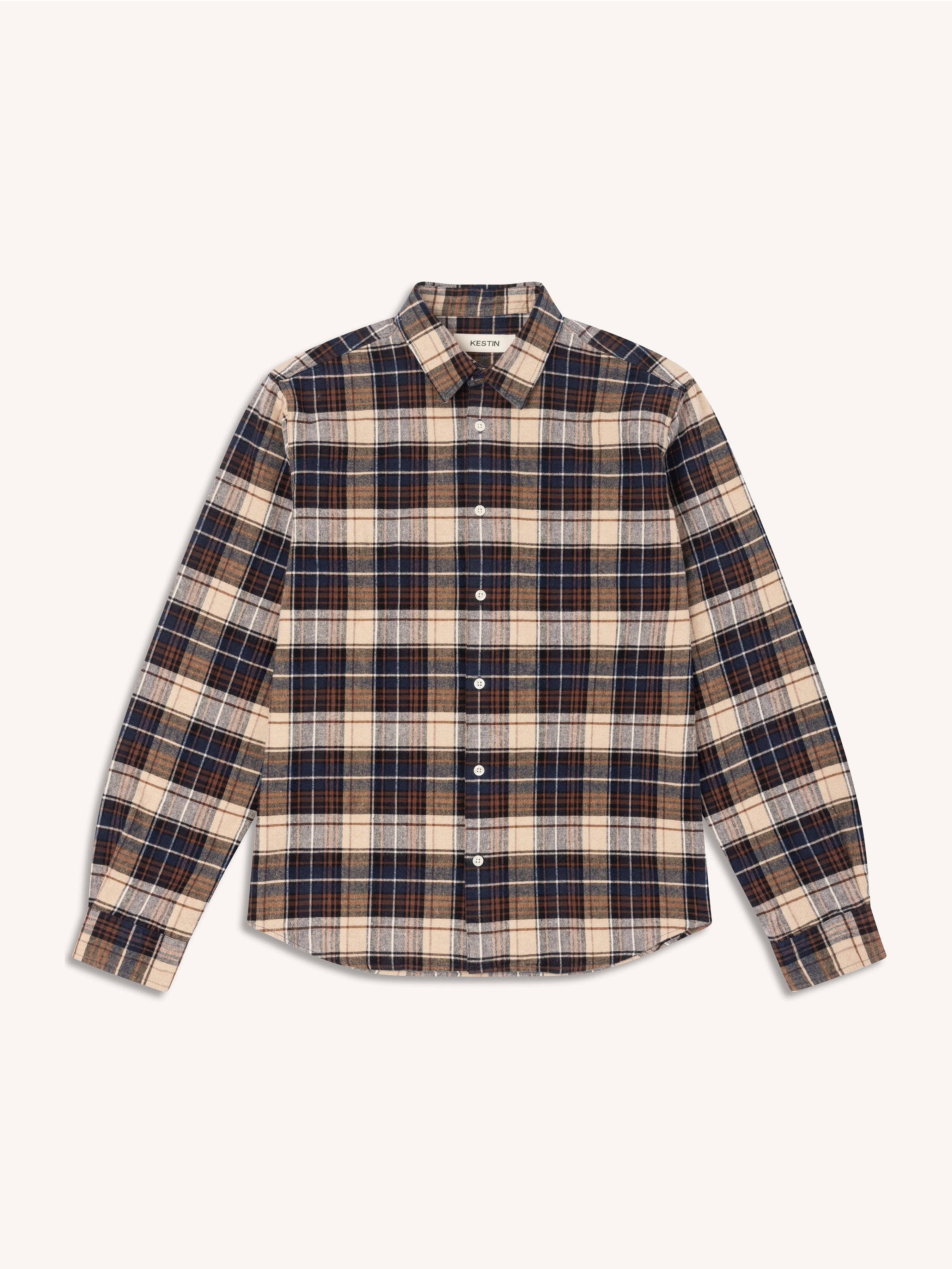 Dirleton Shirt in Navy Check Heavy Flannel Cotton
