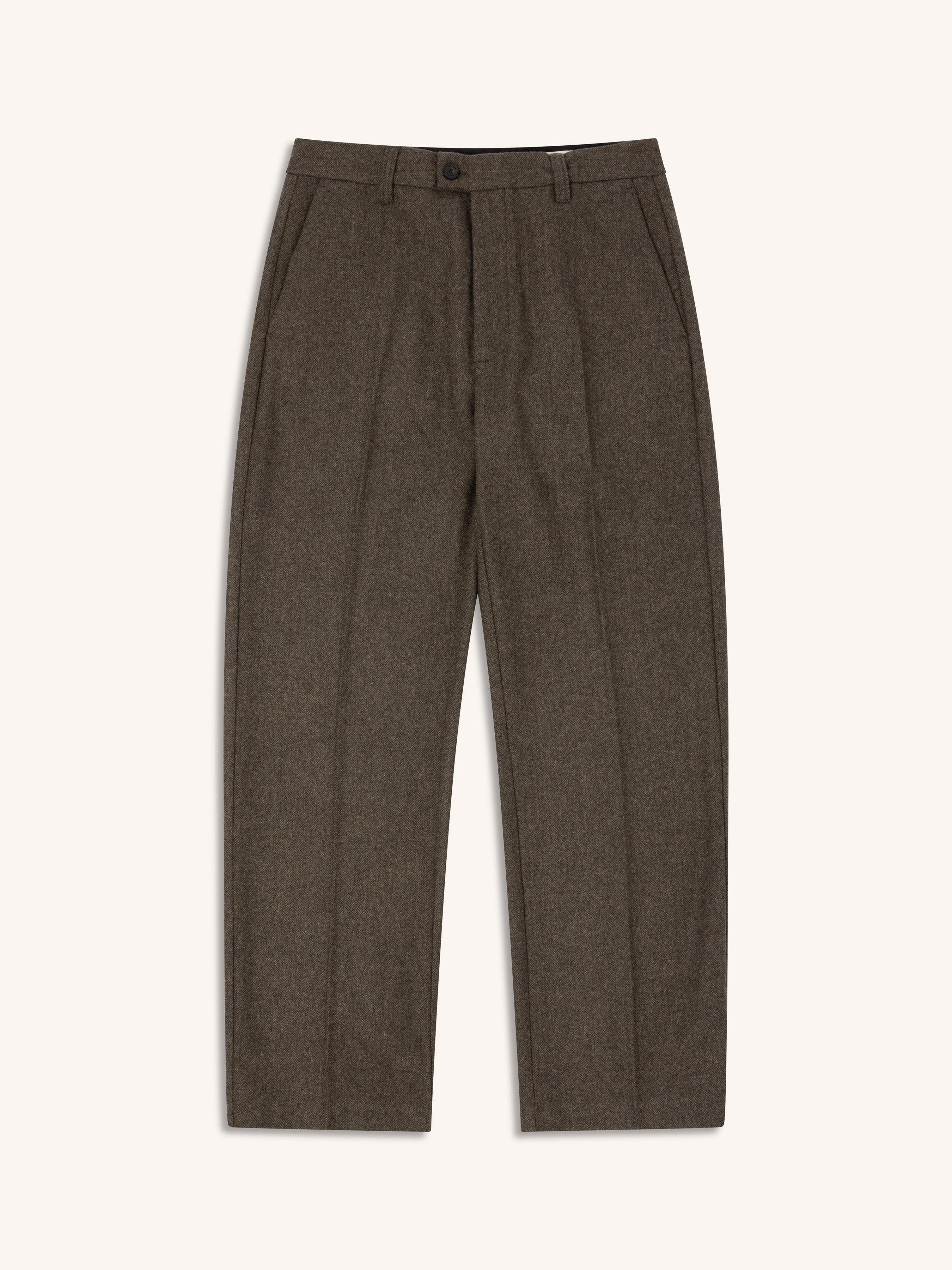 Moray Trouser in Olive Herringbone Wool Blend