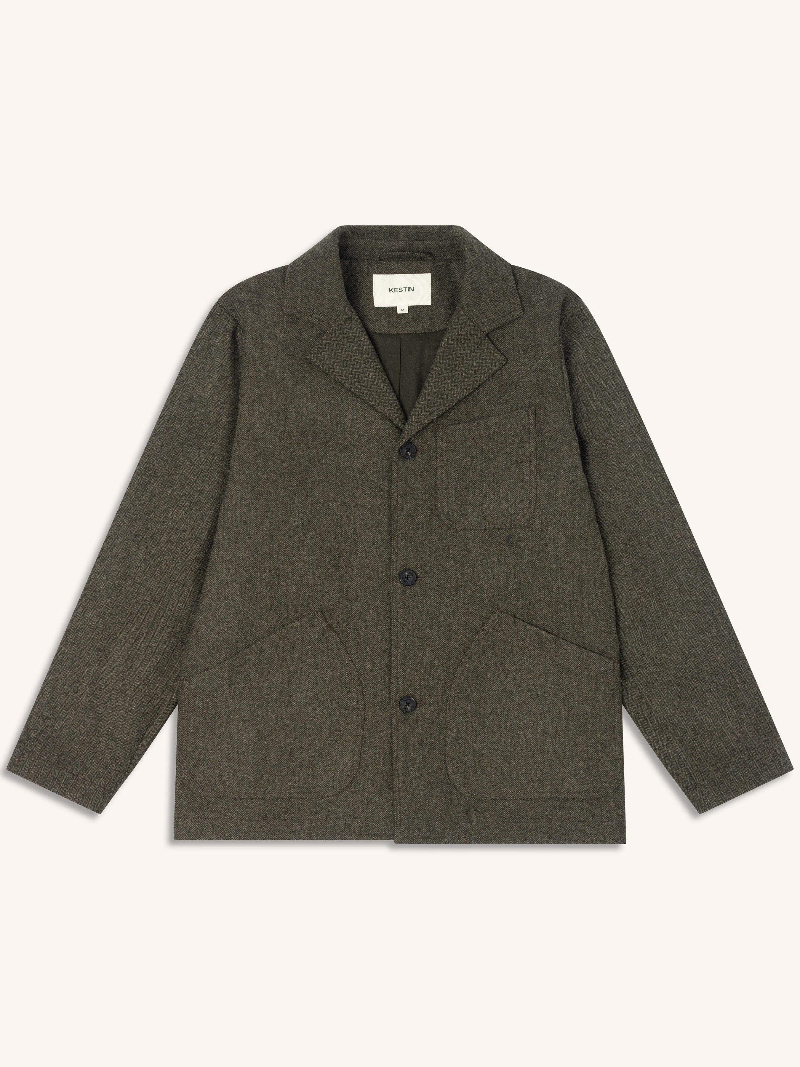 Stac Blazer in Olive Herringbone Wool Blend