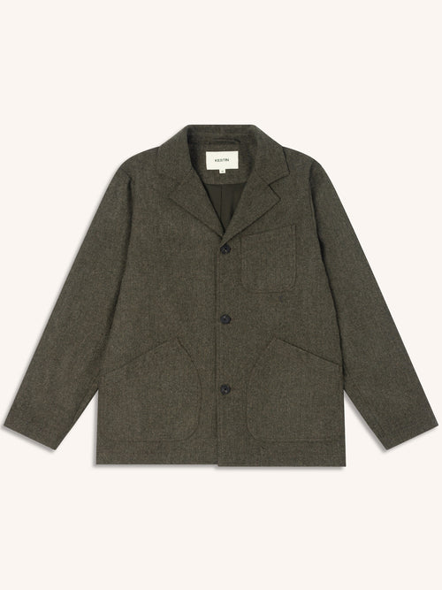 Stac Blazer in Olive Herringbone Wool Blend