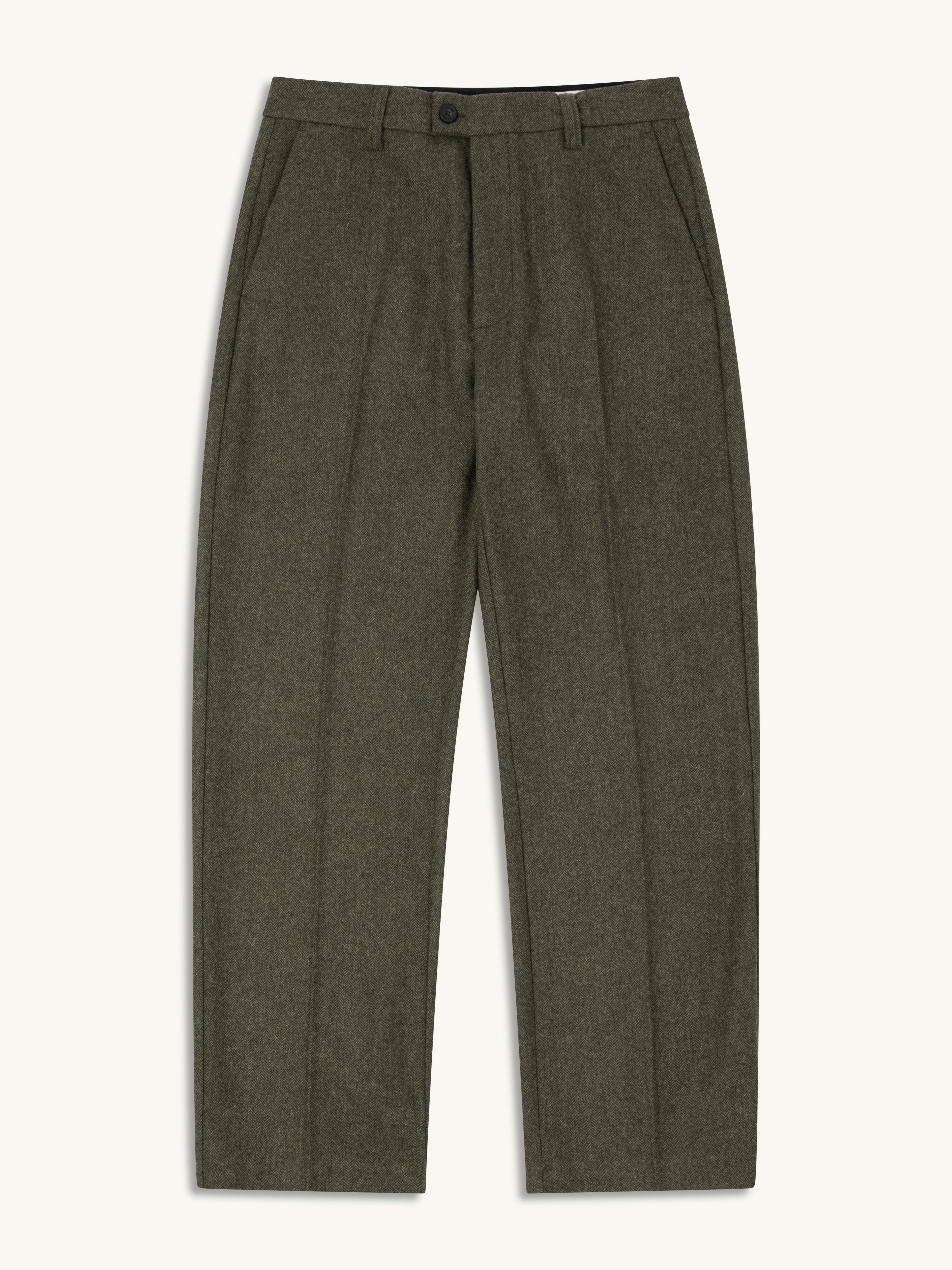 Moray Trouser in Olive Herringbone Wool Blend