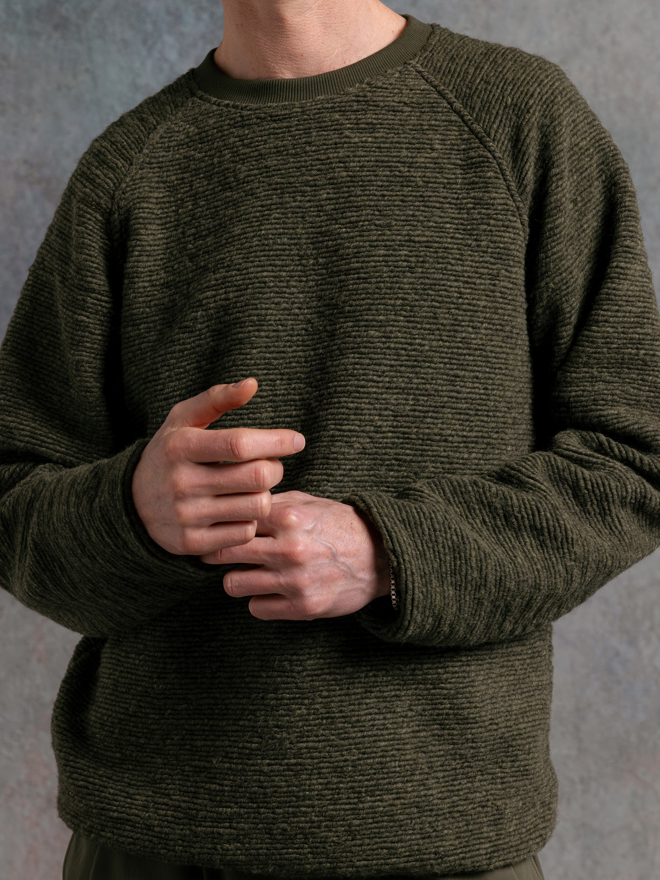 Junction Crew in Olive Ribbed Fleece