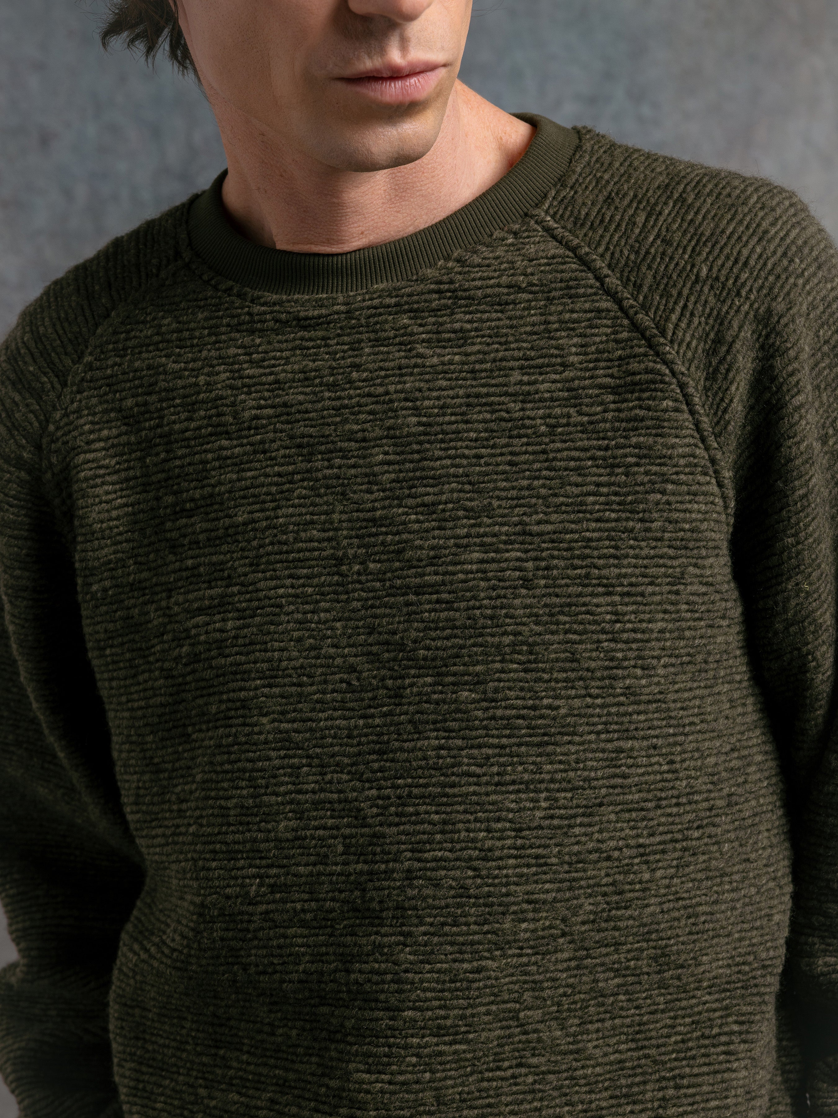 Junction Crew in Olive Ribbed Fleece