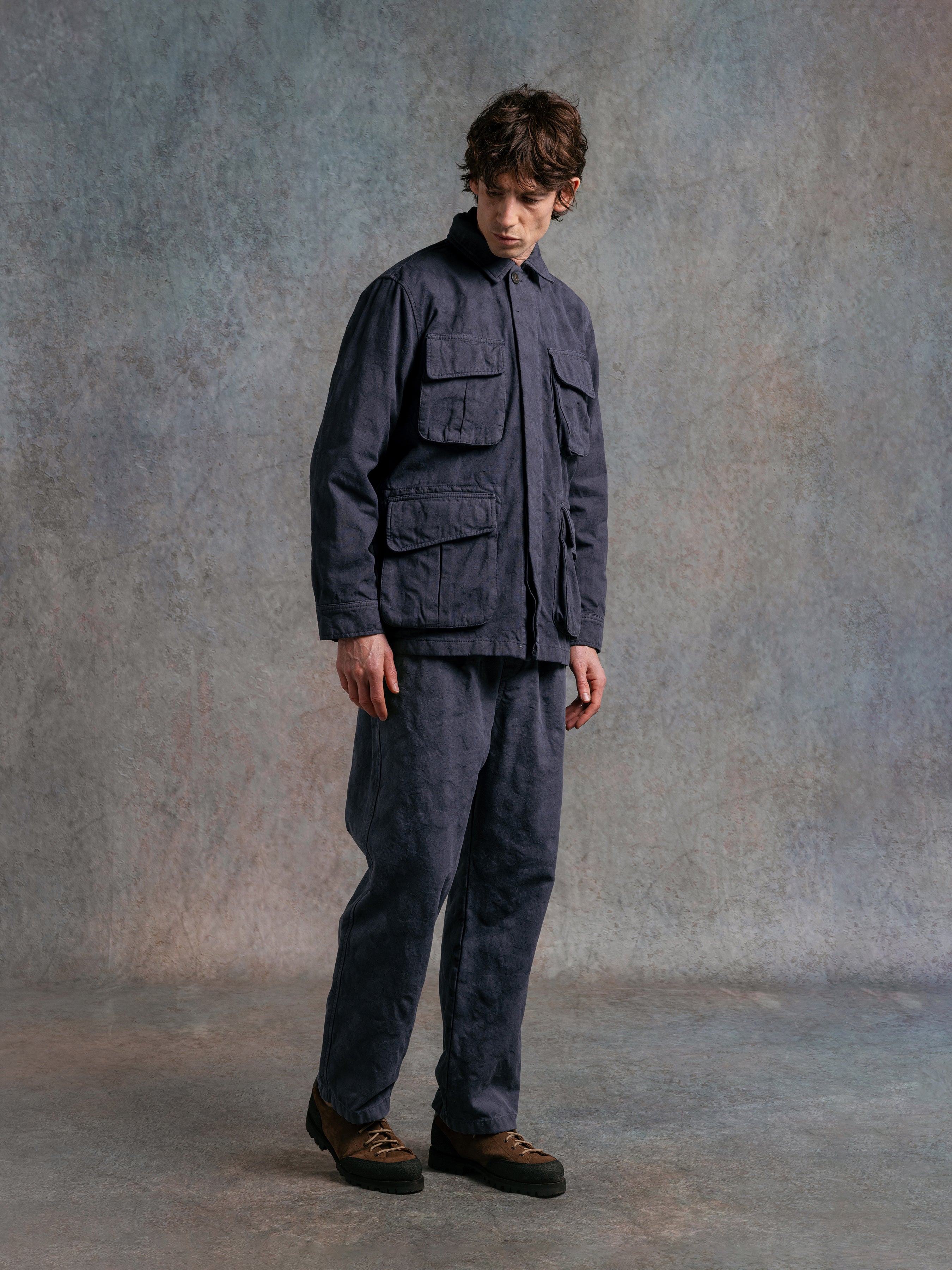 Tyndrum Jacket in Navy Jacquard Ripstop Cotton
