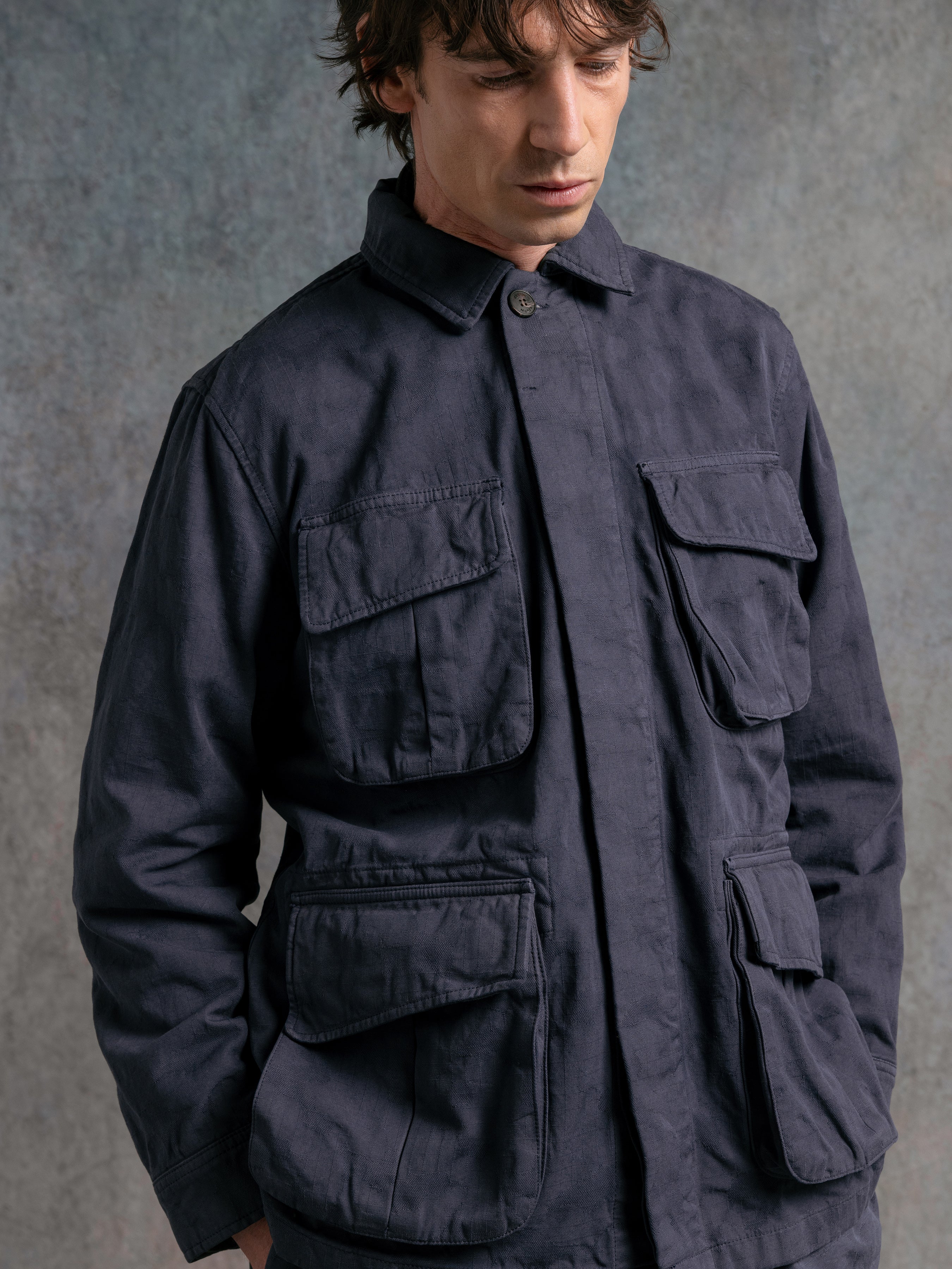 Tyndrum Jacket in Navy Jacquard Ripstop Cotton