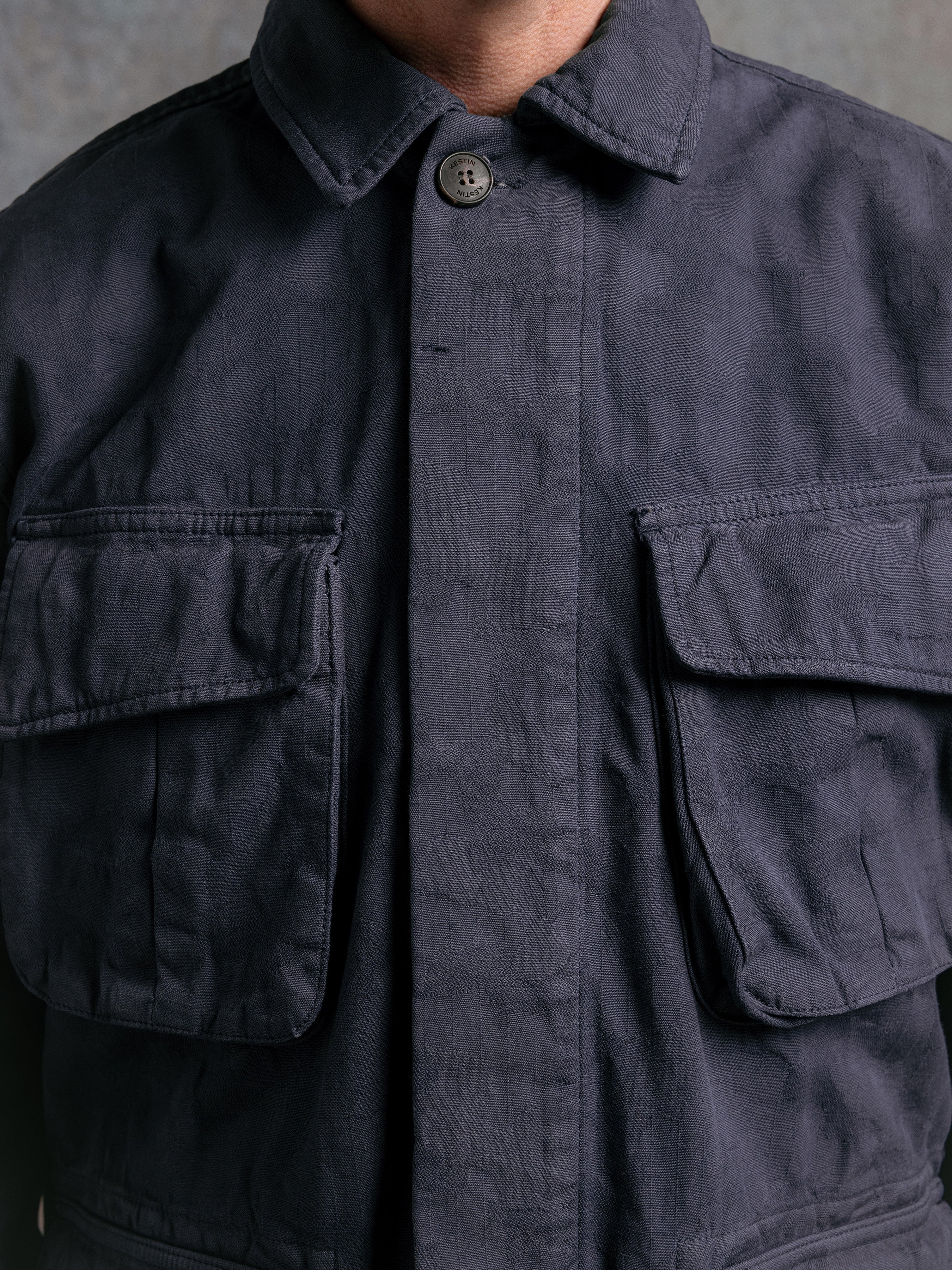 Tyndrum Jacket in Navy Jacquard Ripstop Cotton