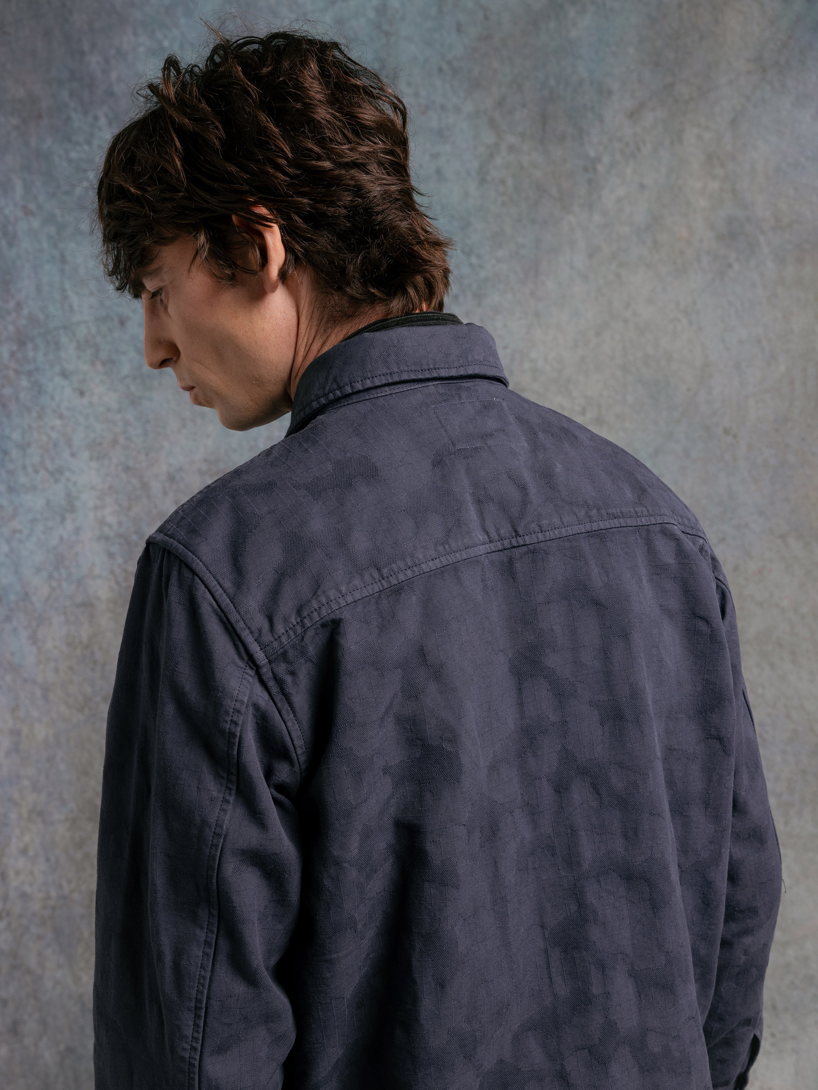 Tyndrum Jacket in Navy Jacquard Ripstop Cotton