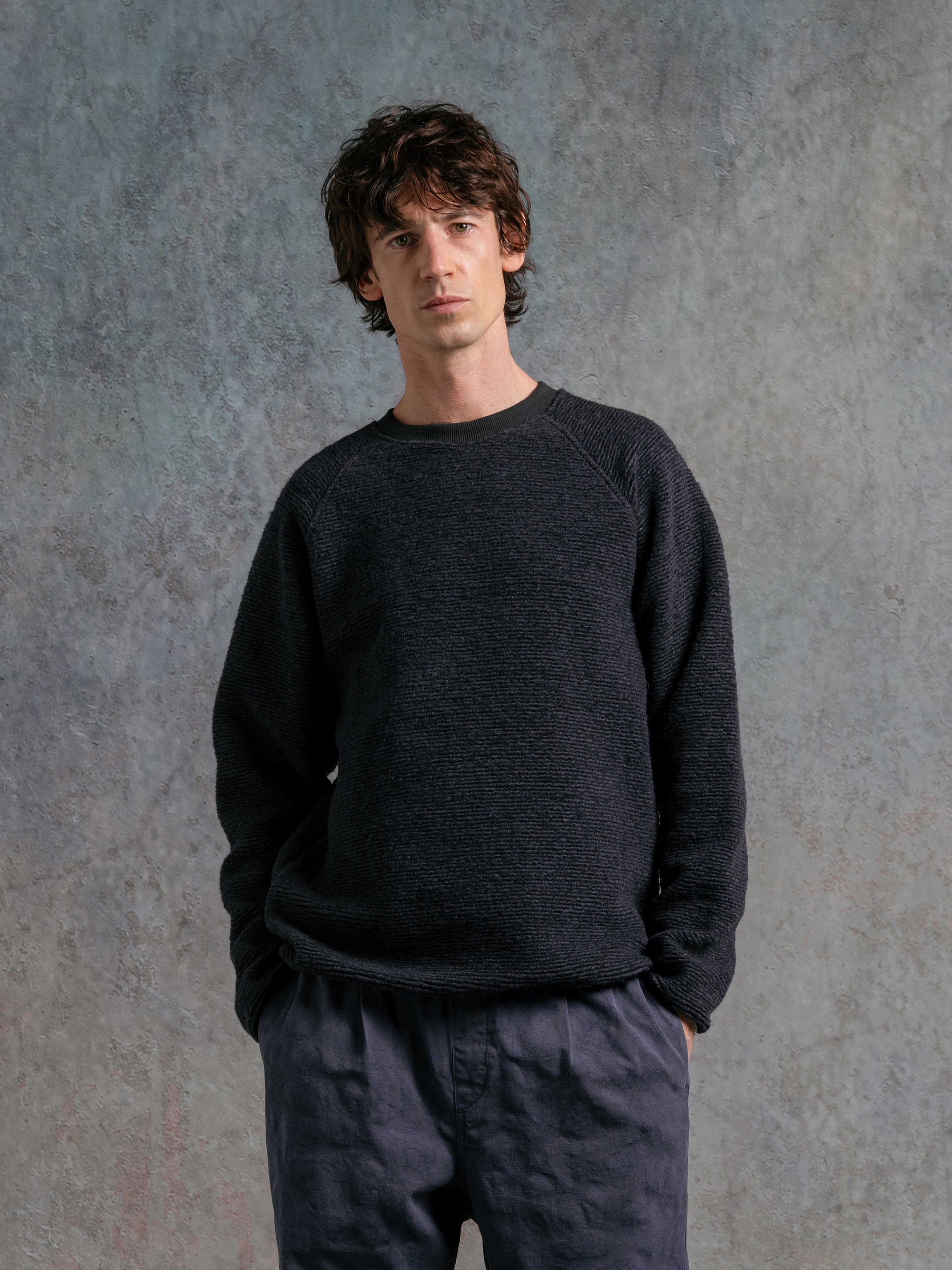 Junction Crew in Navy Ribbed Fleece