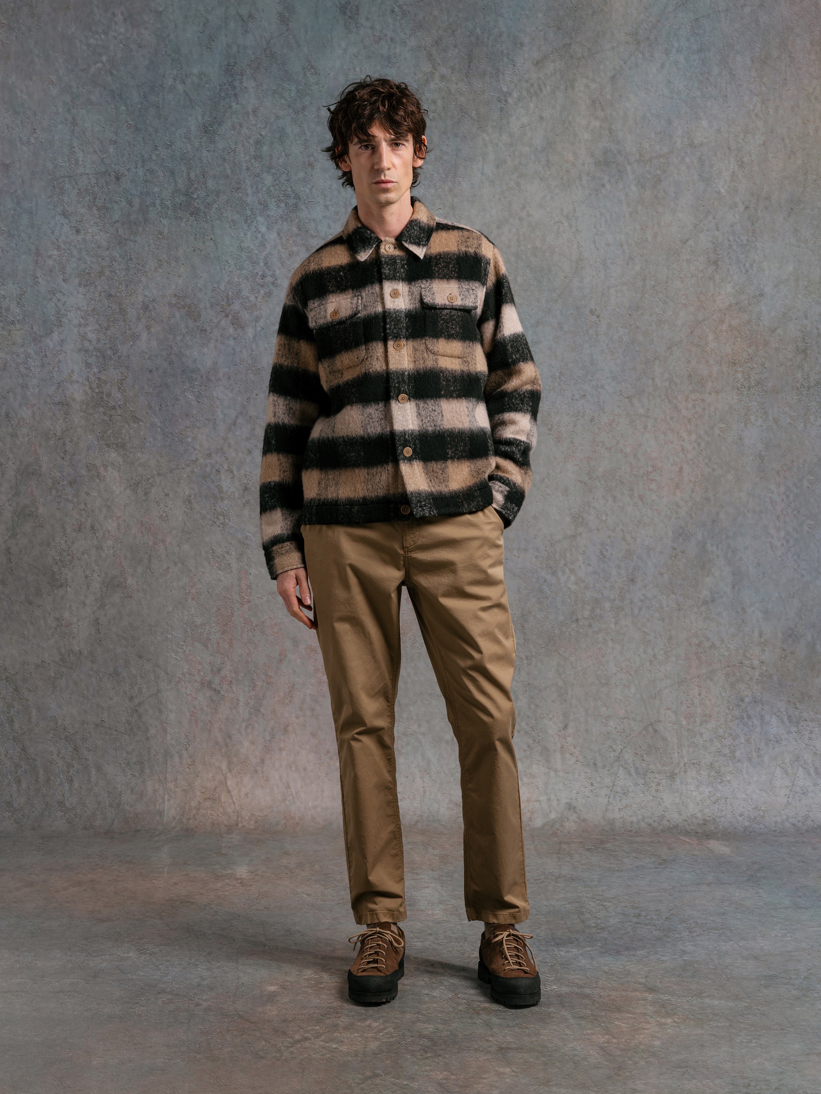 Haston Jacket in Black Check Brushed Wool