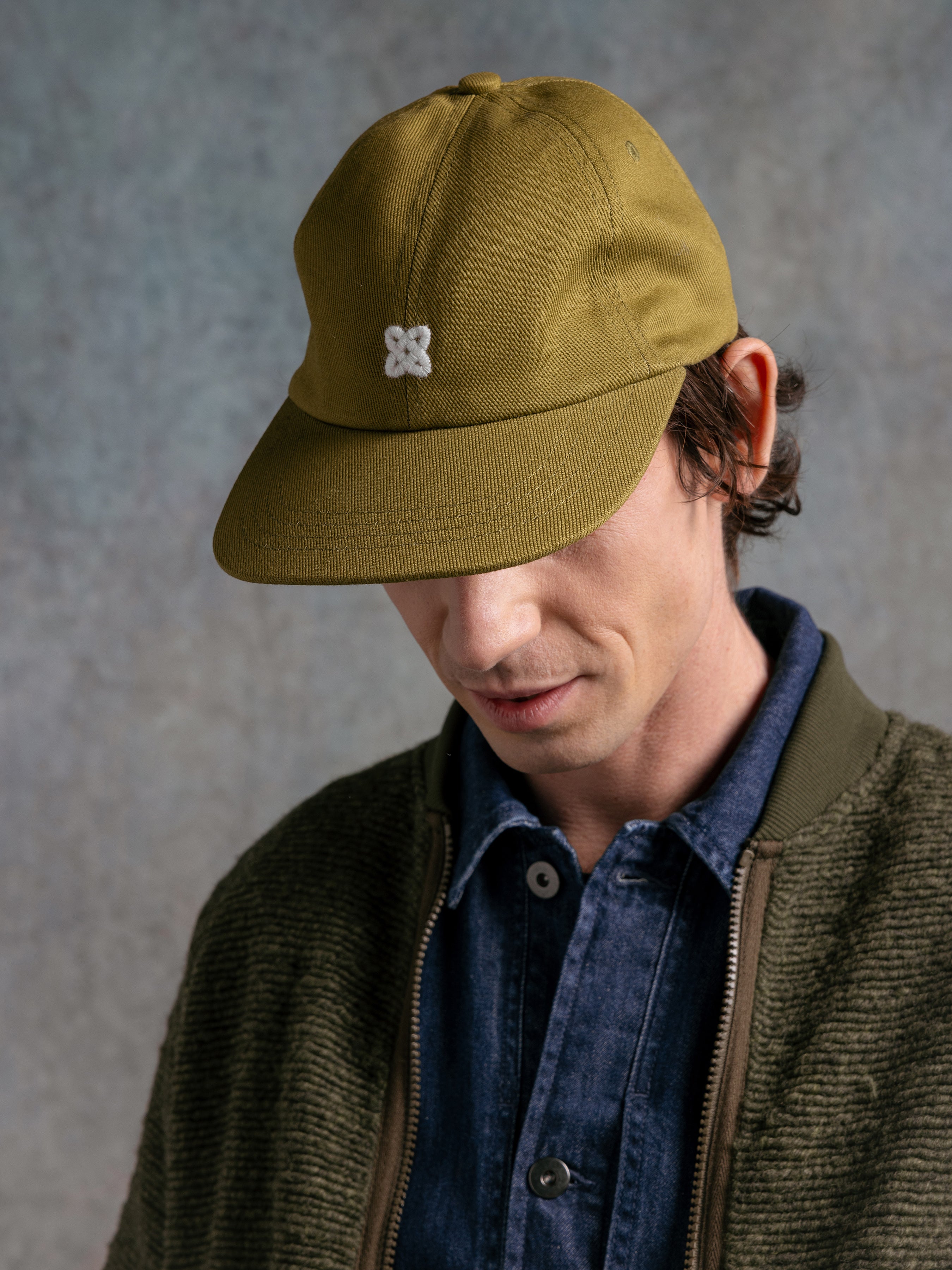 Leuchars Cap in Embroidered Light Olive Twill